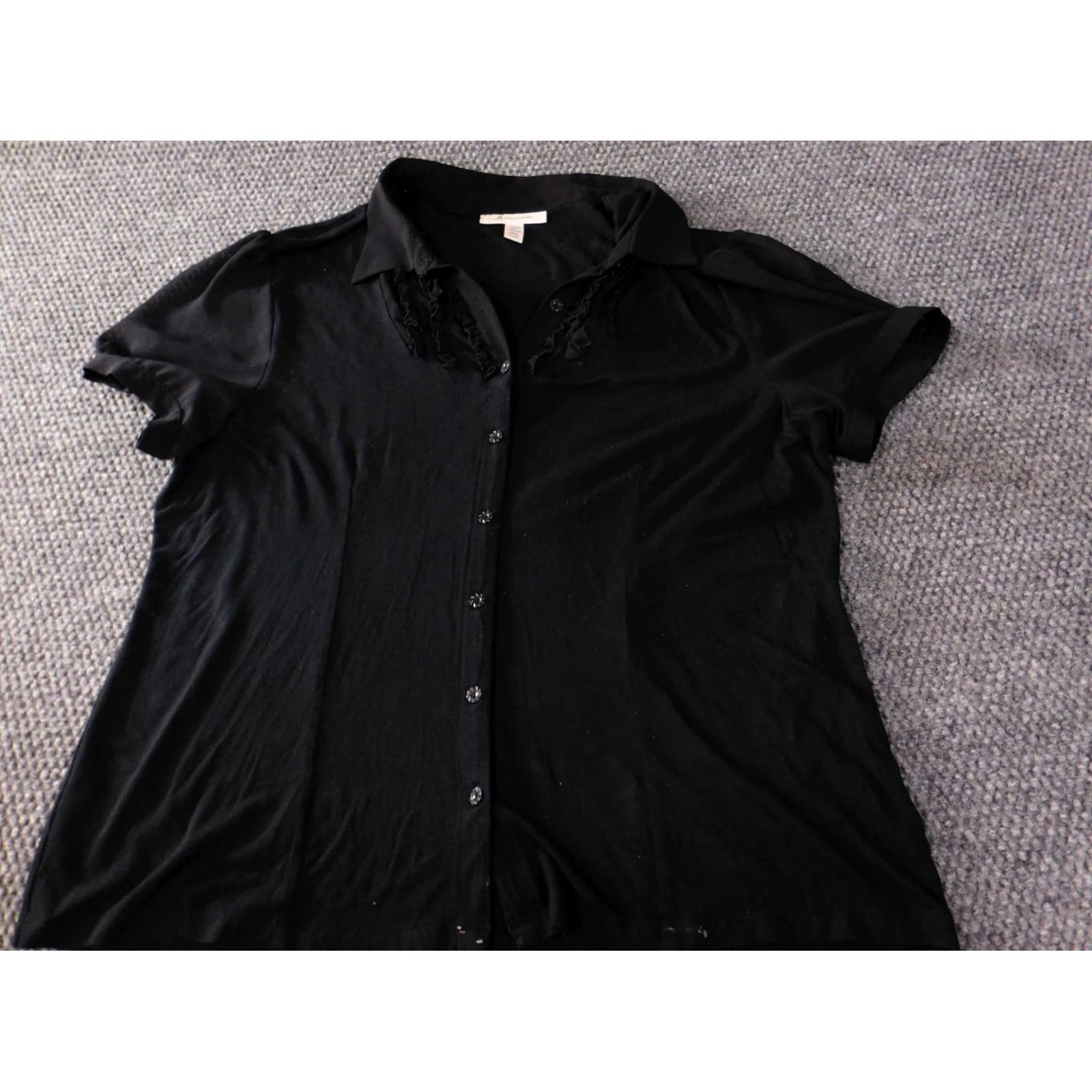 JM Collection JM Collection Button-Up Shirt Womens Large Black Rayon Spandex Short Sleeve Casual Classic Knit Stretch Size L / US 10 / IT 46 - 3 Thumbnail