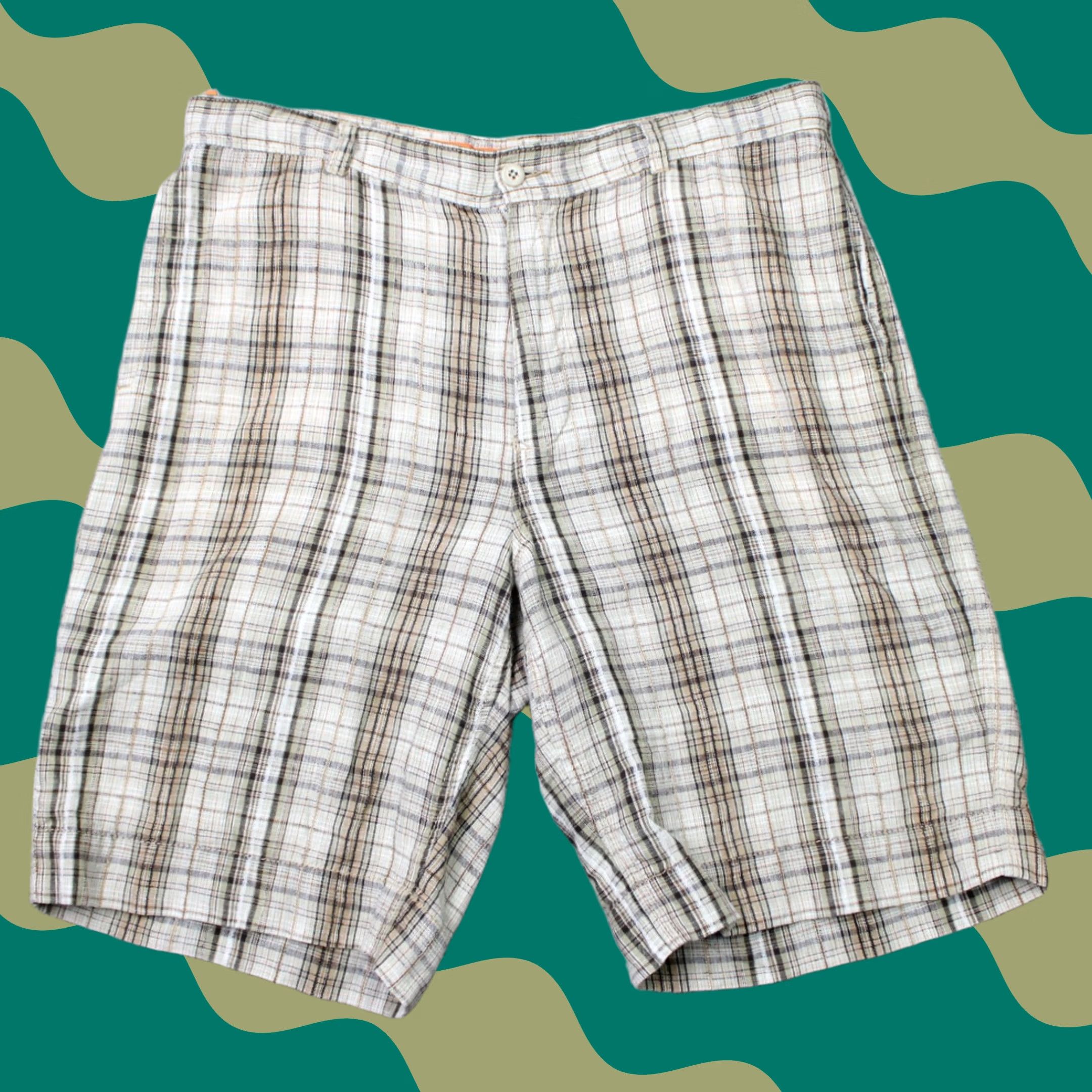Tommy Bahama Tommy Bahama Shorts Mens 36 Brown Plaid 100% Linen 11" Flat Front Preppy Casual Clothing Size US 36 / EU 52 - 1 Thumbnail