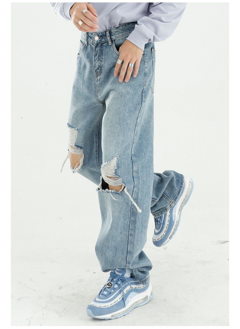 Japanese Brand × Jean Men's loose washed straight ripped jeans Size US 32 / EU 48 - 2 Thumbnail