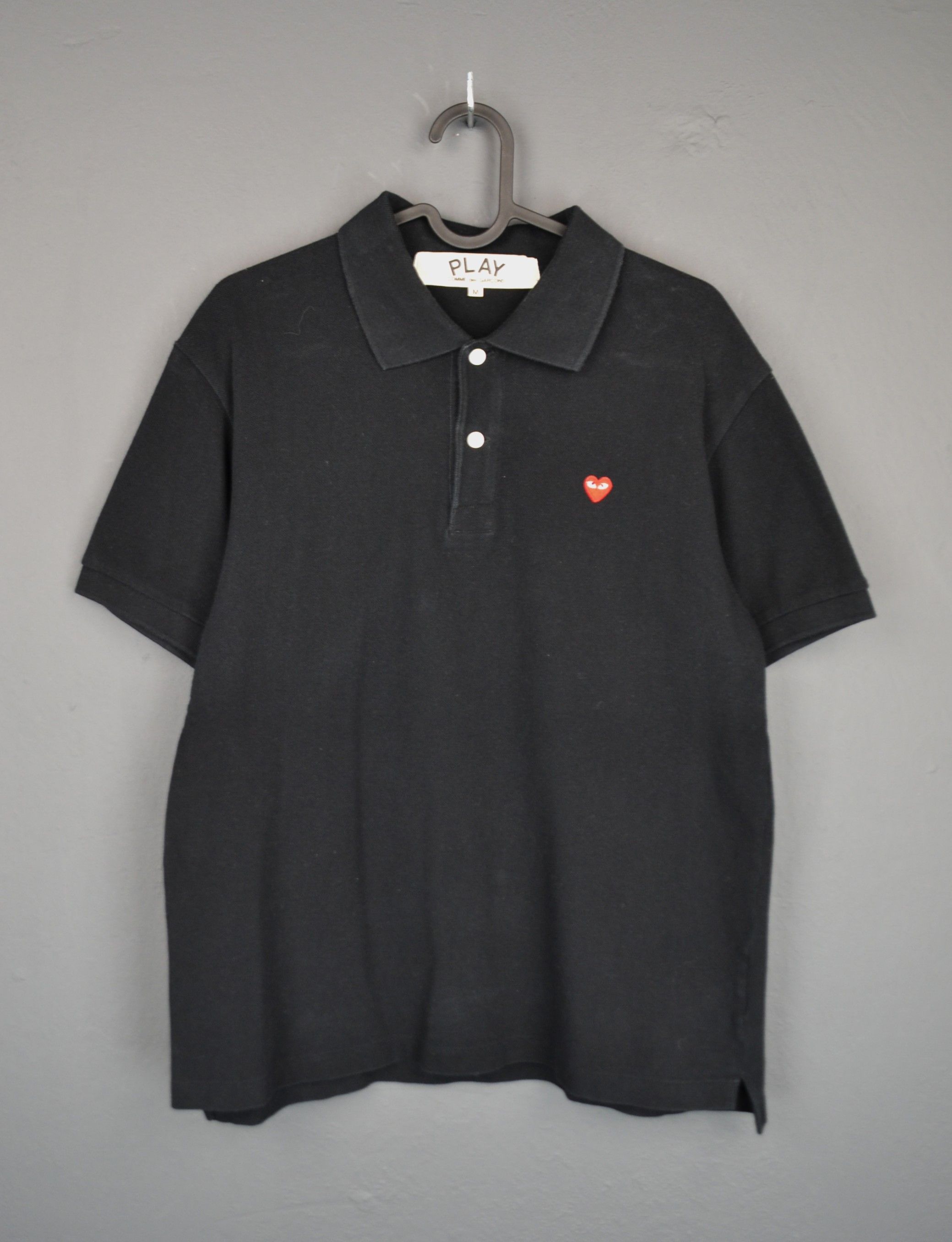 Comme Des Garcons M Black Little Heart Logo Play Polo Shirt