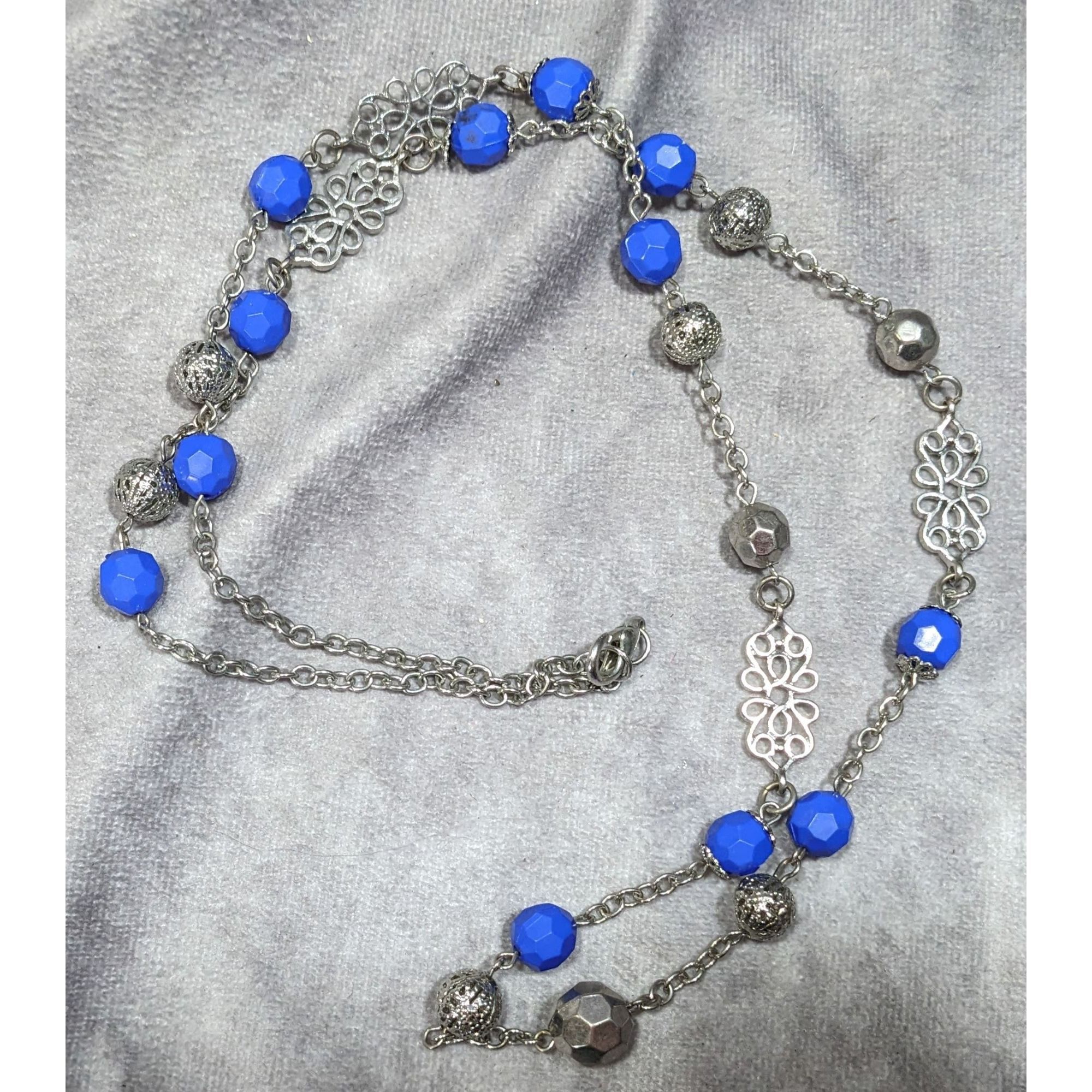 Other Floral Blue And Silver Tone Beaded Necklace Size ONE SIZE - 6 Thumbnail