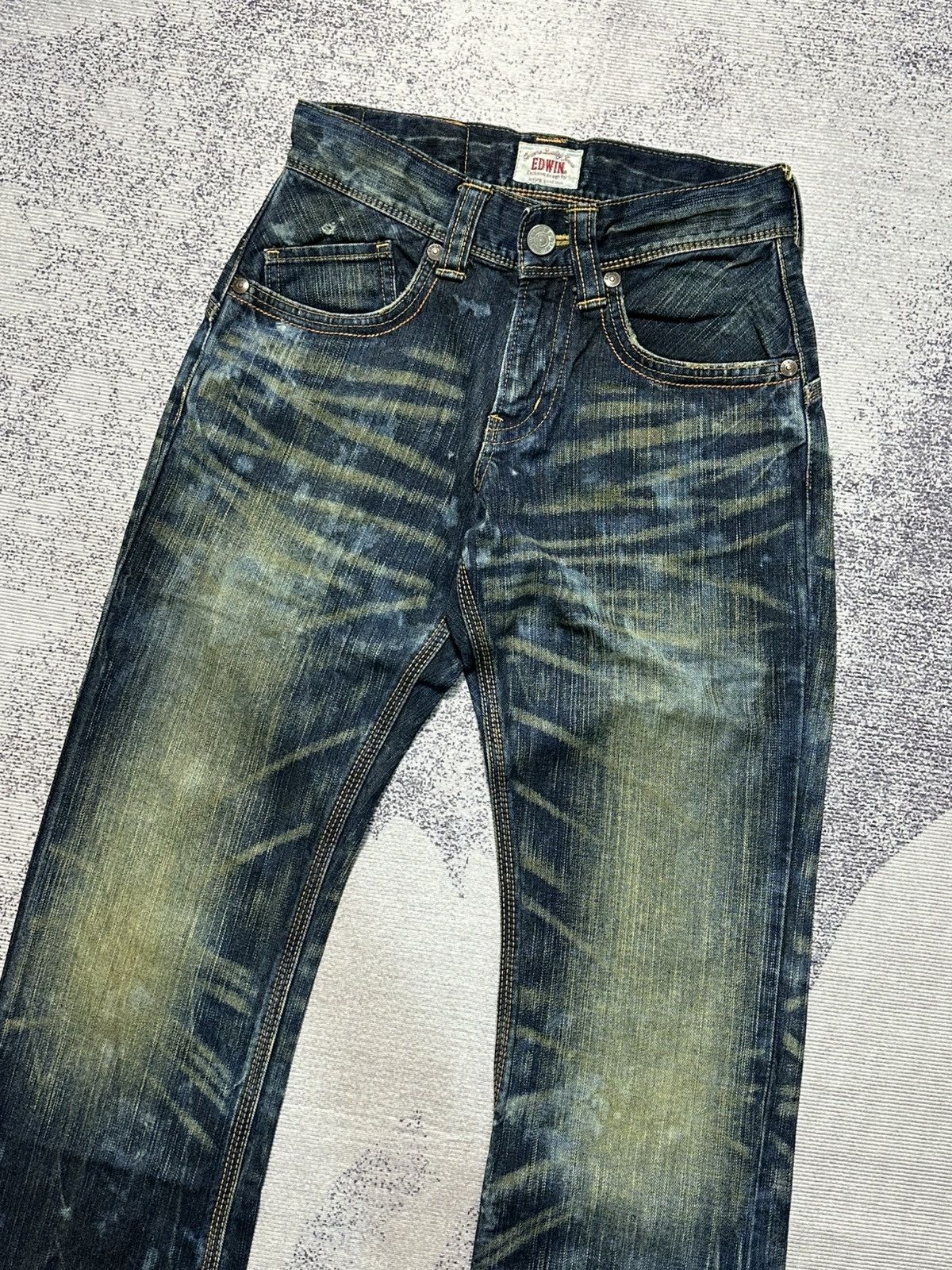 Japanese Brand 2000s Flare Edwin 411XVS Distressed Denim Y2k Size US 26 / EU 42 - 3 Thumbnail