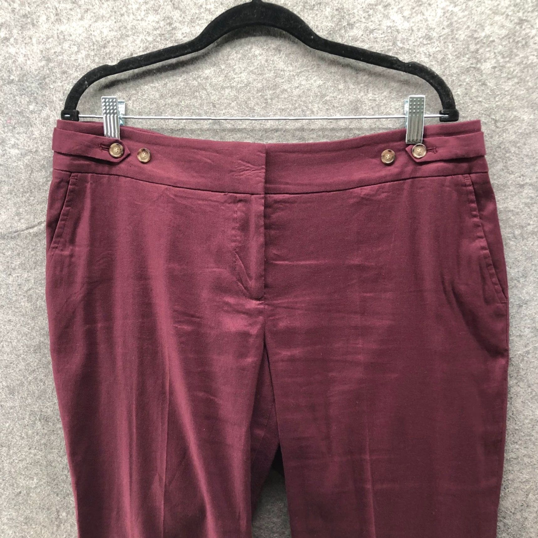 Loft VINTAGE? No. Loft Marisa Tapered Ankle Pants Womens 12 Cotton Linen Burgundy Mid Rise Size 34" / US 12 / IT 48 - 5 Thumbnail