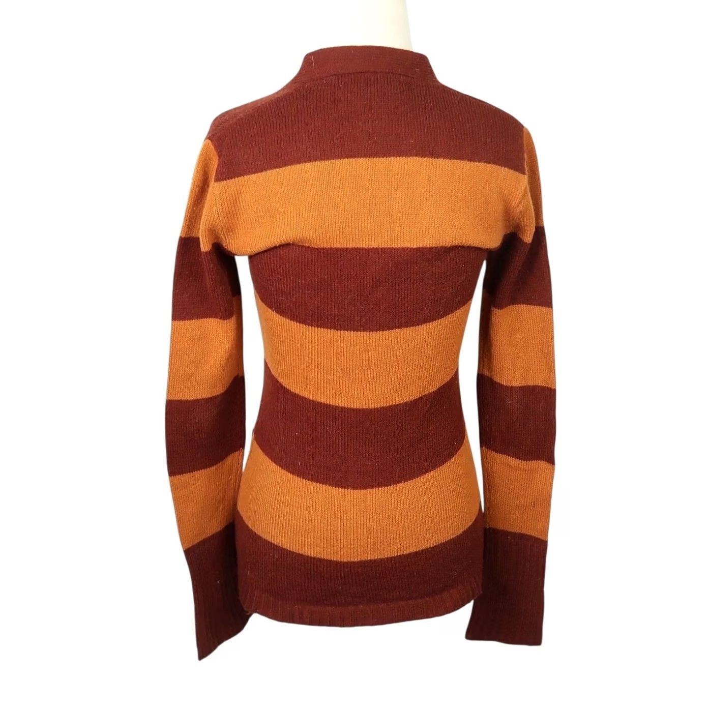 Vintage VINTAGE Mine Doll Cardigan Striped Rugby S Womens Brown Tan Long Sleeve V-Neck Sweater Clearance Size S / US 4 / IT 40 - 5 Thumbnail