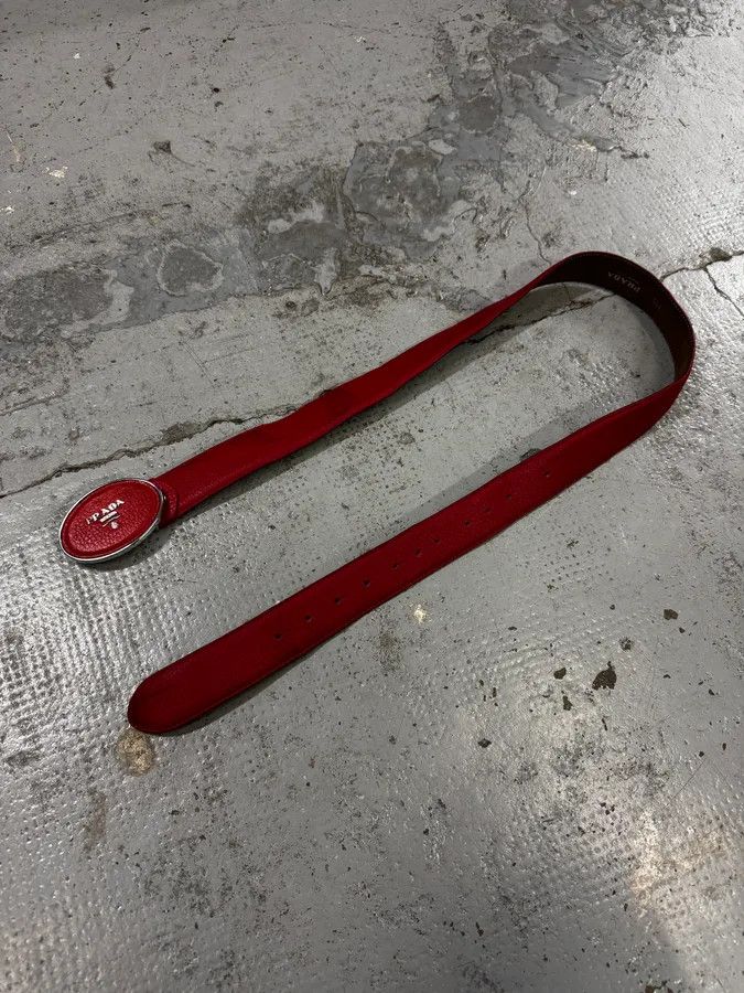 Prada Prada Red Logo Buckle Leather Belt Size ONE SIZE - 3 Thumbnail