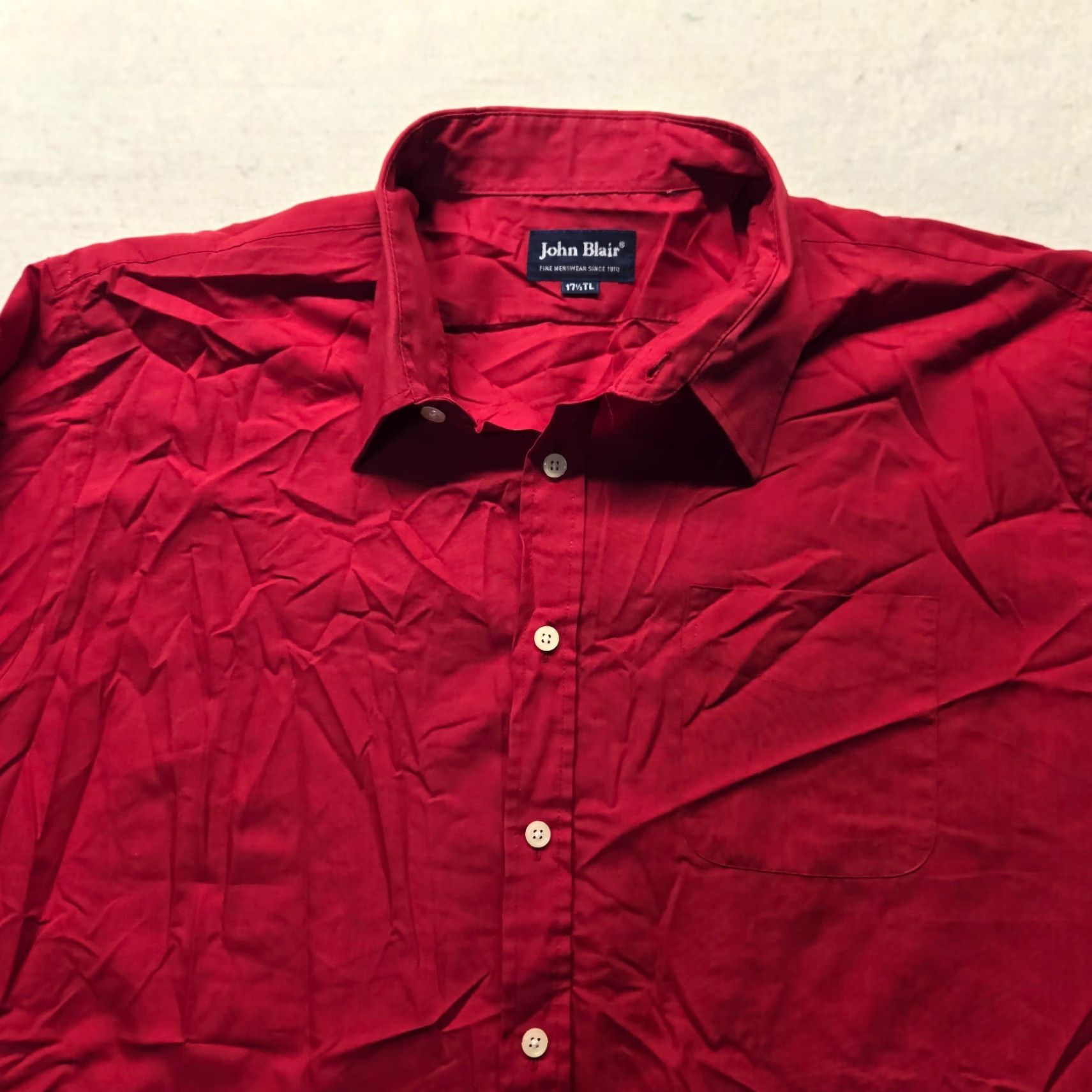 Blair John Blair Shirt Button-Up Long Sleeve Adult Mens LT Red Solid Button-Down Pocket Lined All Seasons Casual Travel Workwear Tall Large 17.5 Size US L / EU 52-54 / 3 - 2 Thumbnail