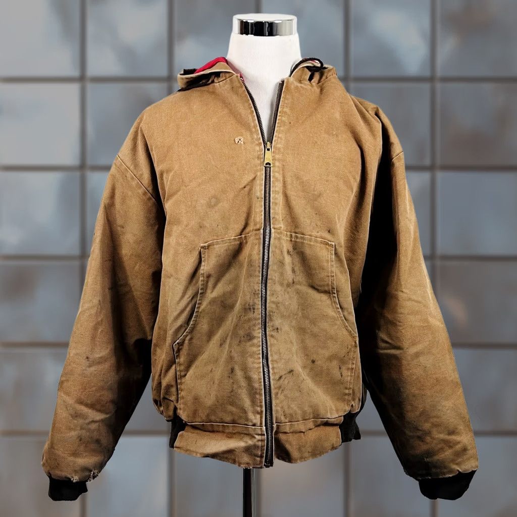 Vintage ART-FLO 2XL Vintage USA Made Canvas Work Jacket Tan Cotton Heavily Distressed Size US XXL / EU 58 / 5 - 1 Thumbnail
