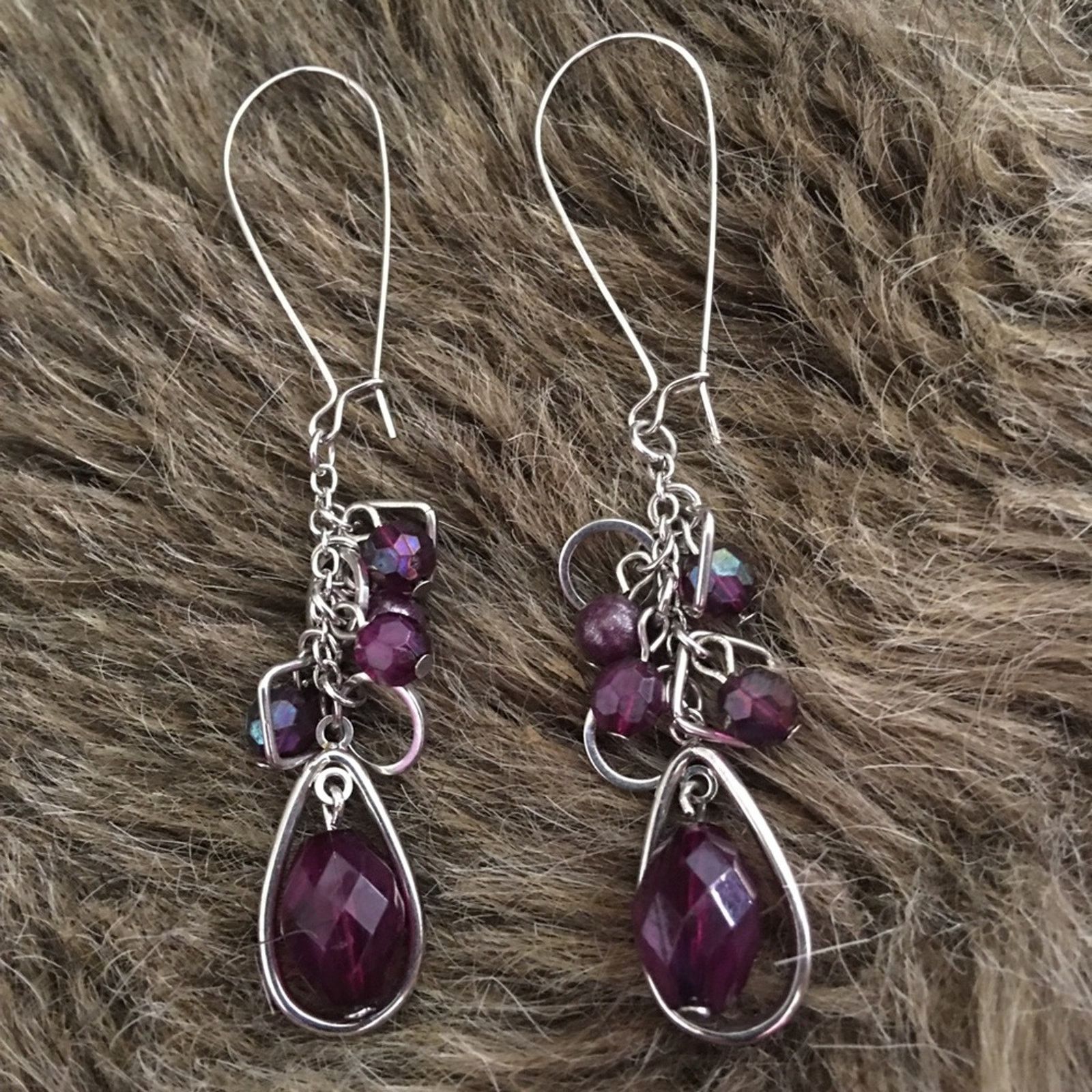 Jewelry Purple Faceted Bead Silver Tone Ear Wire Earrings, Women's