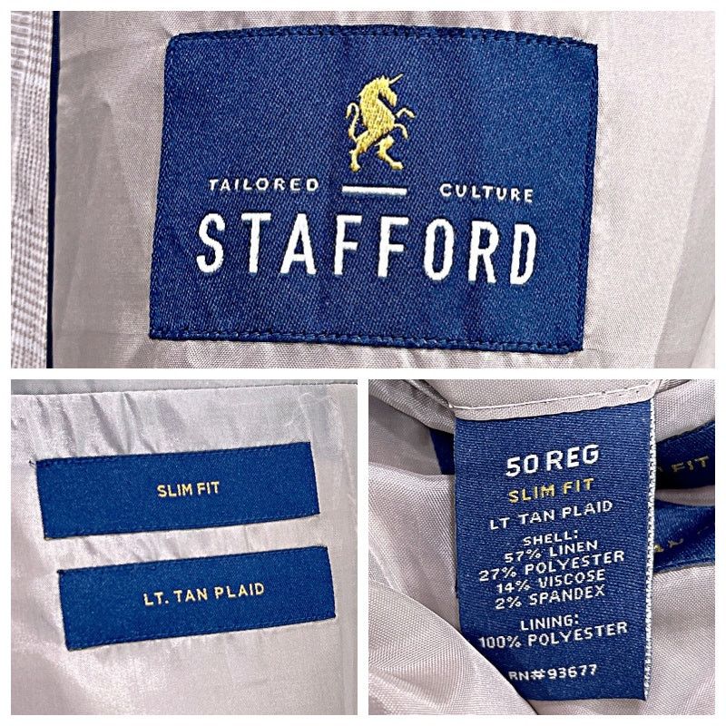 Stafford Stafford Linen Summer Sport Coat Jacket Beige Check Men 50R Size 50R - 8 Thumbnail