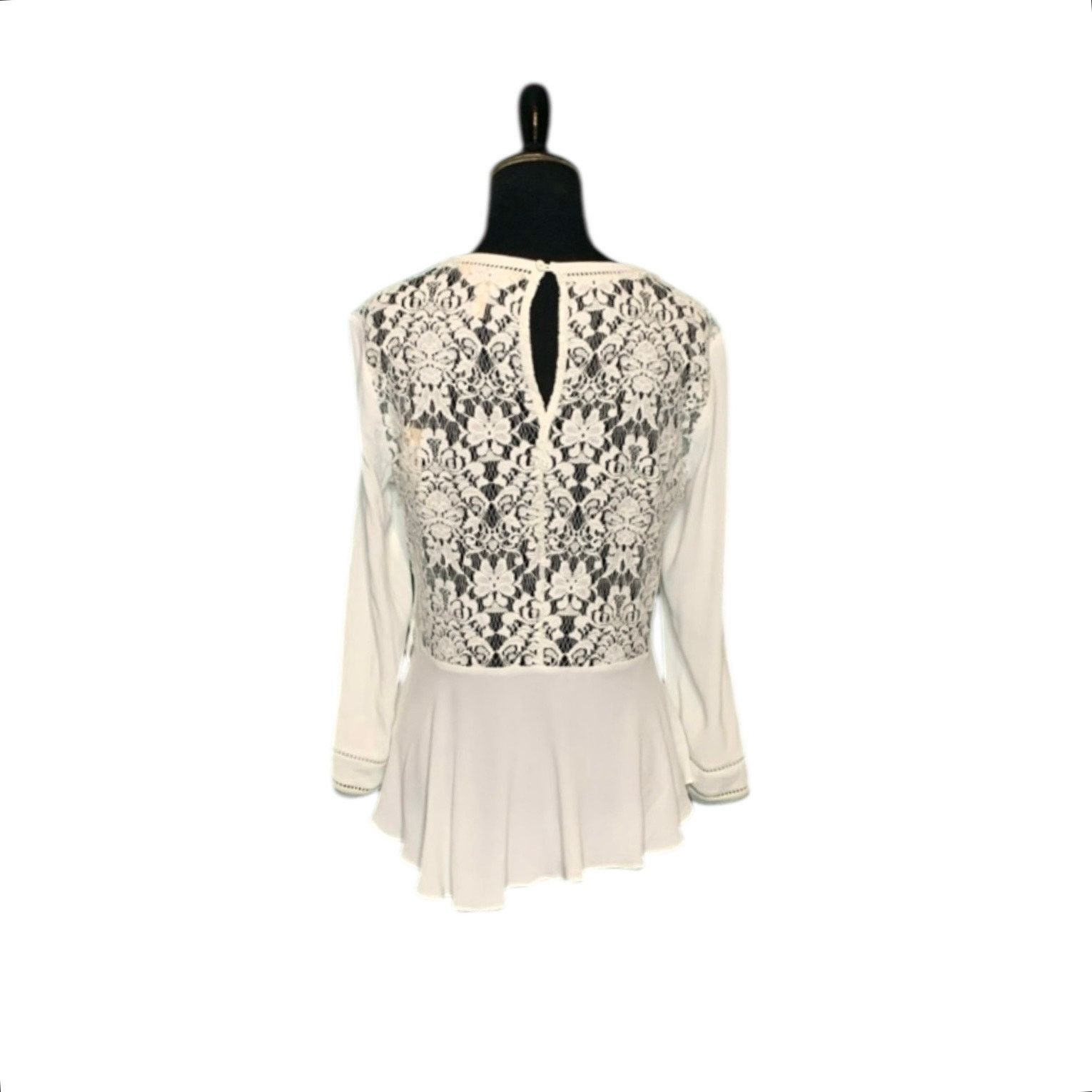 Rebecca Taylor Rebecca Taylor cream crepe lace peplum blouse 4 Size S / US 4 / IT 40 - 11 Thumbnail