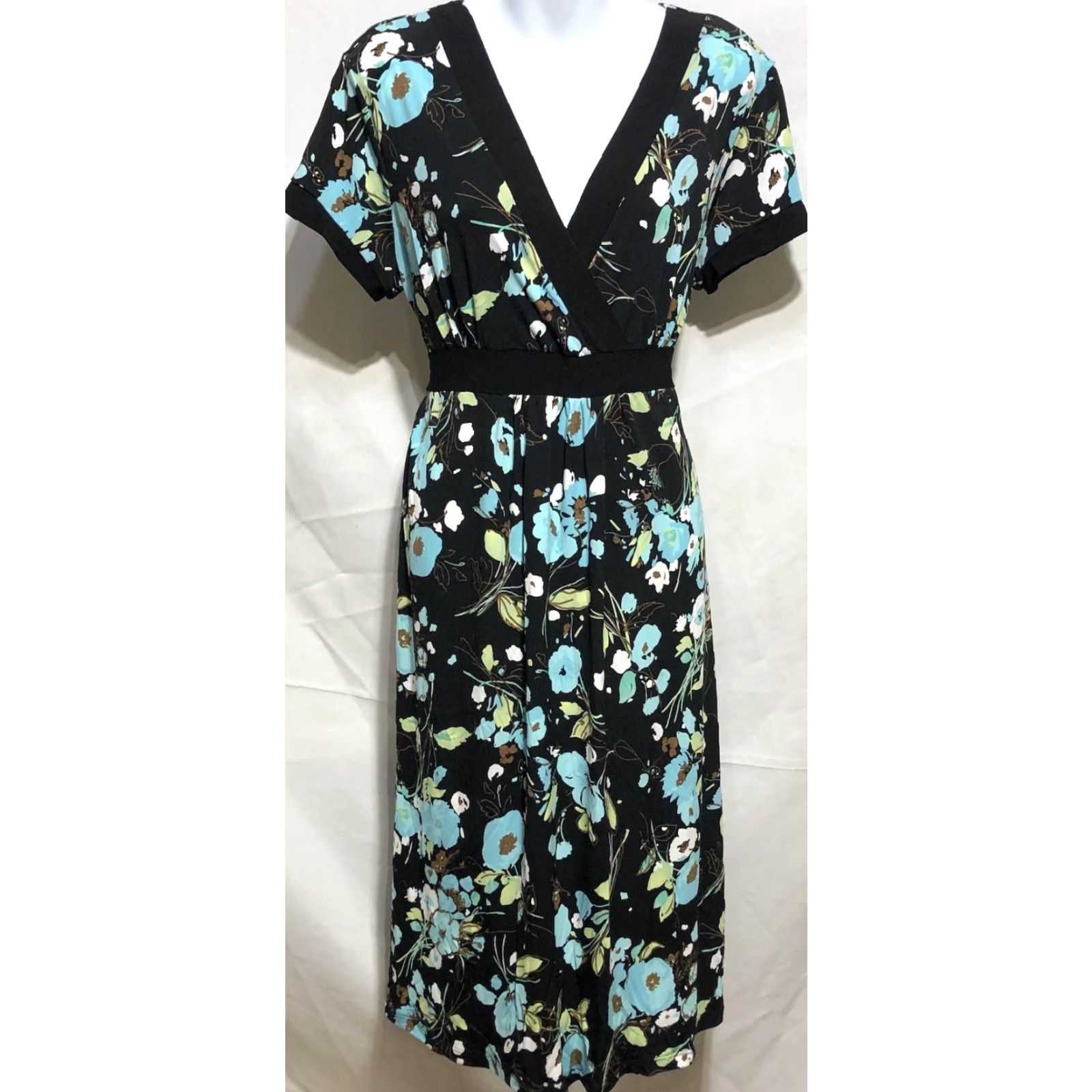 Etro VINTAGE Susie in City Surplice Retro Dress XL Blk/Teal Mod Short Sleeve Belted 60s Funky Womens Size 40" / US 18 - 2 Thumbnail