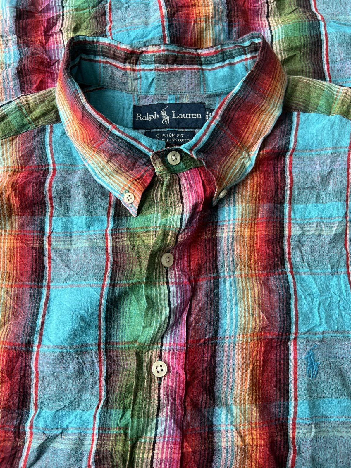 Polo Ralph Lauren Vintage Polo Ralph Lauren Madras Plaid Linen Oxford Shirt Size US XXL / EU 58 / 5 - 1 Thumbnail