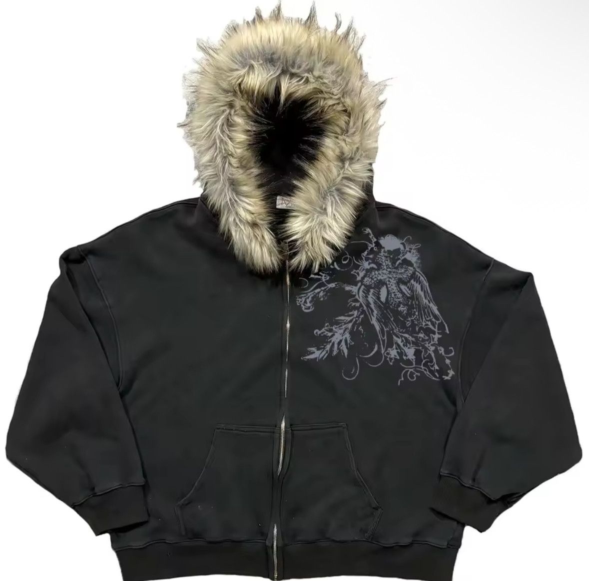Other Fashion Punk Y2K Goth Grunge Cross Fur Hoodies Size US XL / EU 56 / 4 - 1 Thumbnail
