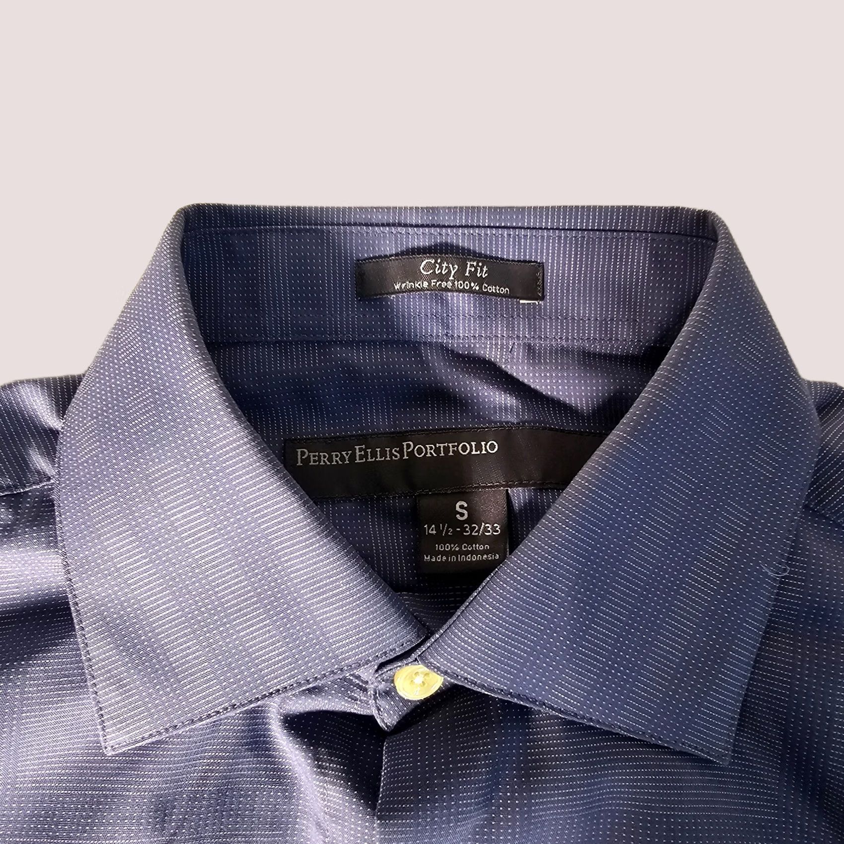 Perry Ellis Perry Ellis Button-Up Shirt Men’s Long Sleeve Blue Stripe City Fit Small 14.5 Regular Cotton Spandex Knit Blue Size US M / EU 48-50 / 2 - 1 Thumbnail