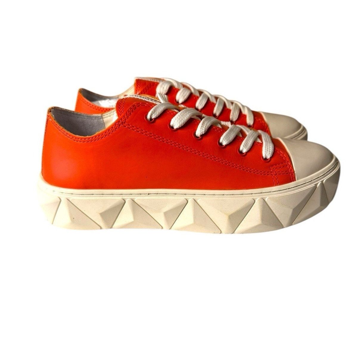 SCHUTZ Schutz NEW Leather Lace Up Sneakers Energy Gianni Orange Size US 8.5 / IT 38.5 - 2 Thumbnail