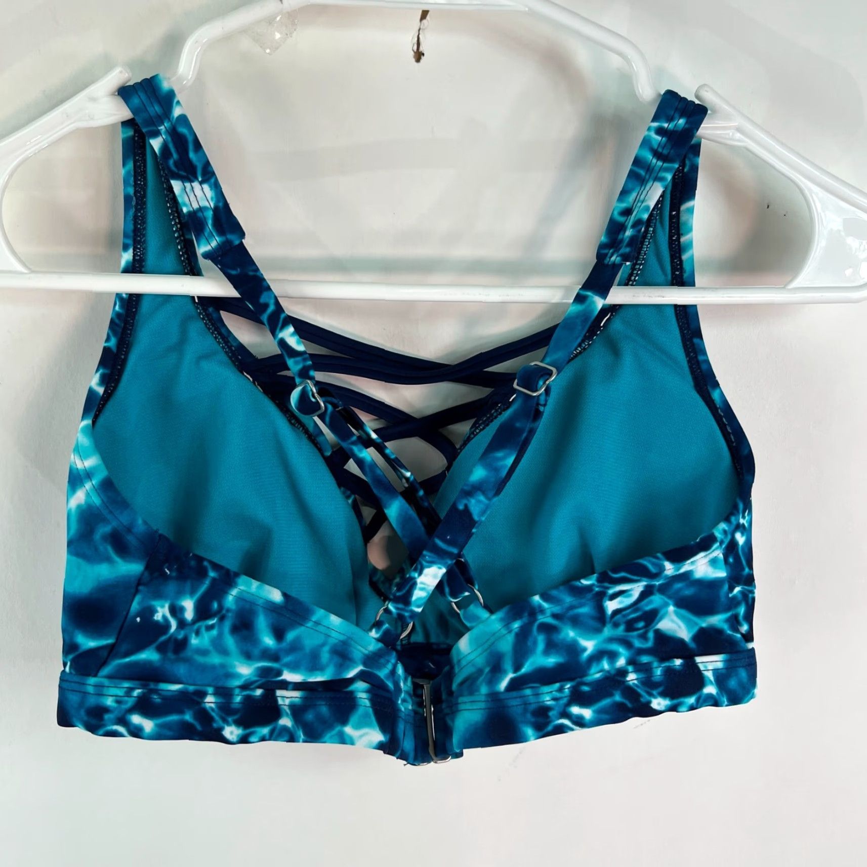 Vintage Coastal Bikini Top Womens M Blue Twist Front Adjustable Padded Spaghetti Strap Swimwear Beach Size M / US 6-8 / IT 42-44 - 3 Thumbnail
