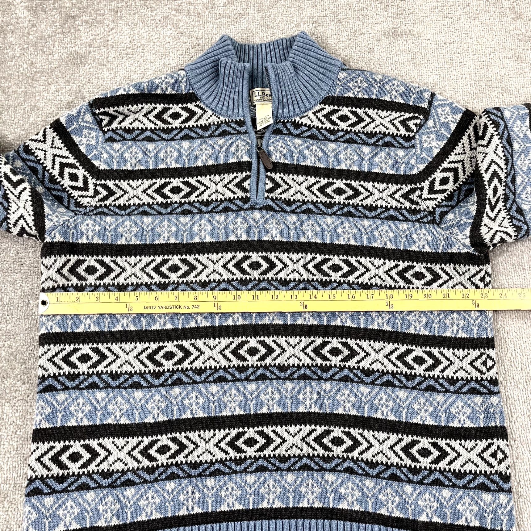 Vintage LL BEAN Sweater Mens Large Blue White Fair Isle Nordic Heavy Knit 1/4 Pullover Size US L / EU 52-54 / 3 - 3 Thumbnail
