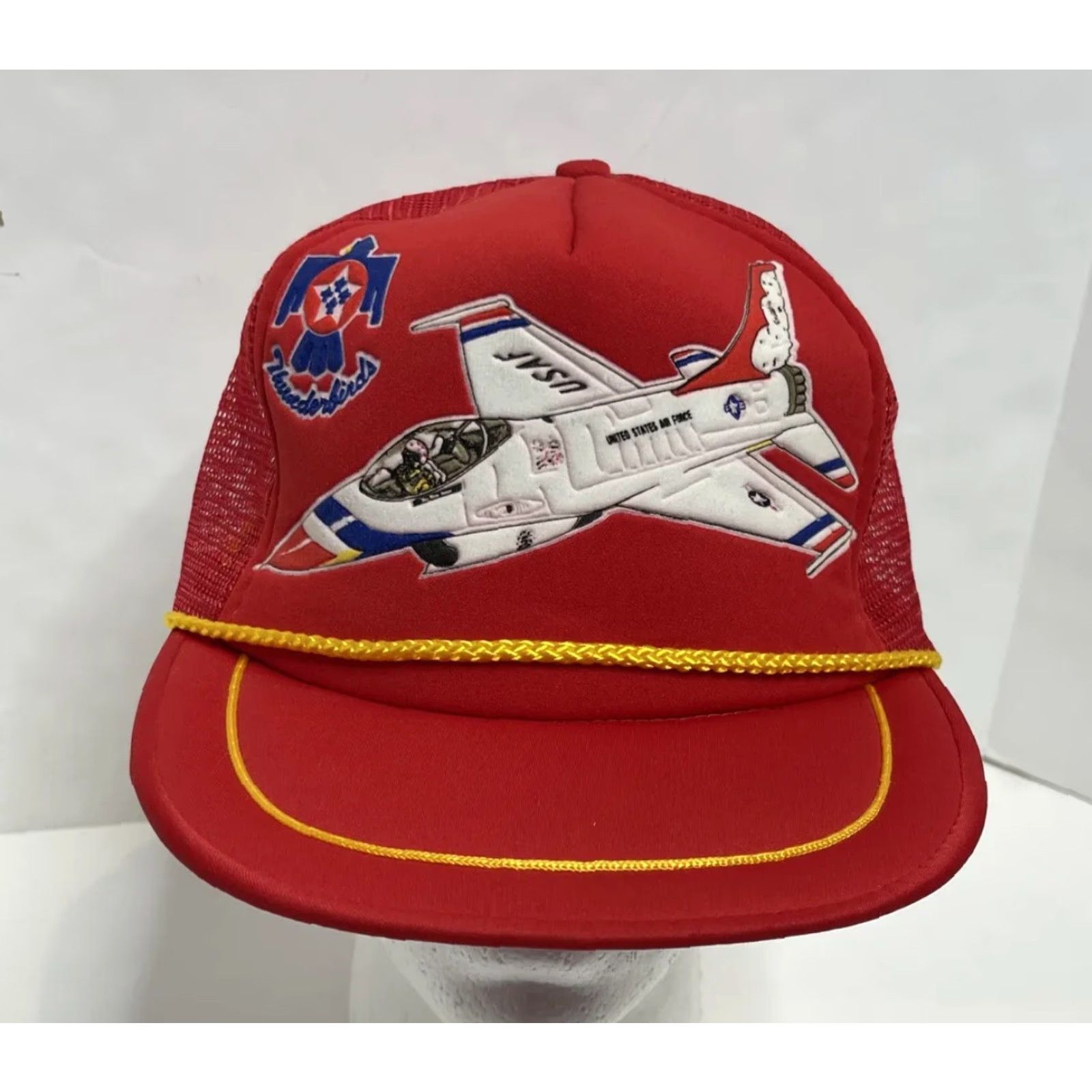 Vintage VINTAGE Thunderbirds US Air Force SnapBack Trucker Hat Rope Hat Red Men Adjustable Rope Pattern Solid Size ONE SIZE - 2 Thumbnail