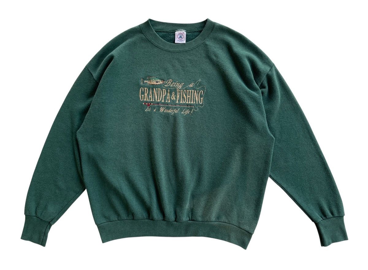 Vintage 1990s Grandpa & Fishing Sunfaded Sweater Size US XL / EU 56 / 4 - 2 Thumbnail