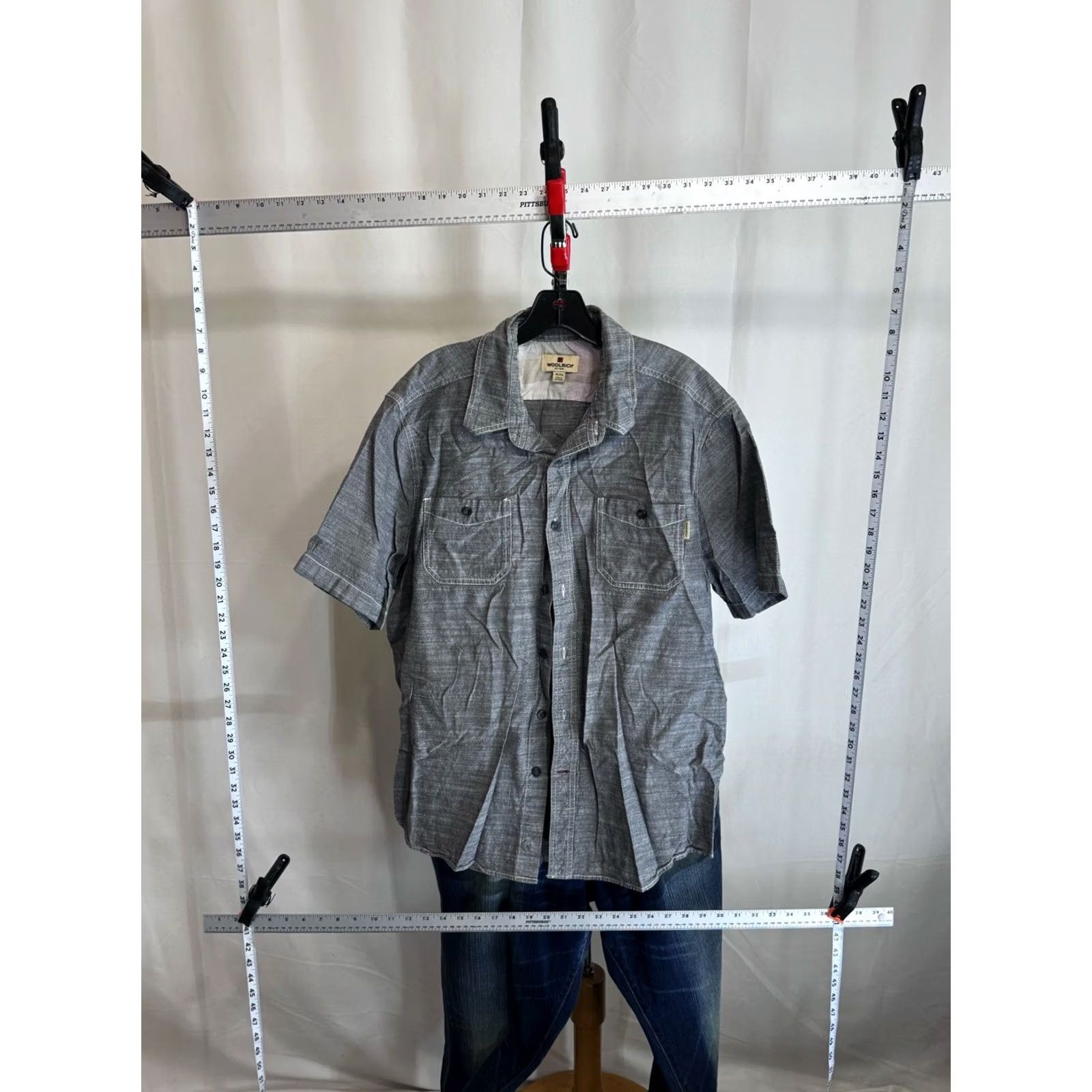 Vintage Woolrich Shirt Gray SHORT SLEEVE BUTTON UP XL Slim Extra Large Mens Size US XL / EU 56 / 4 - 2 Thumbnail