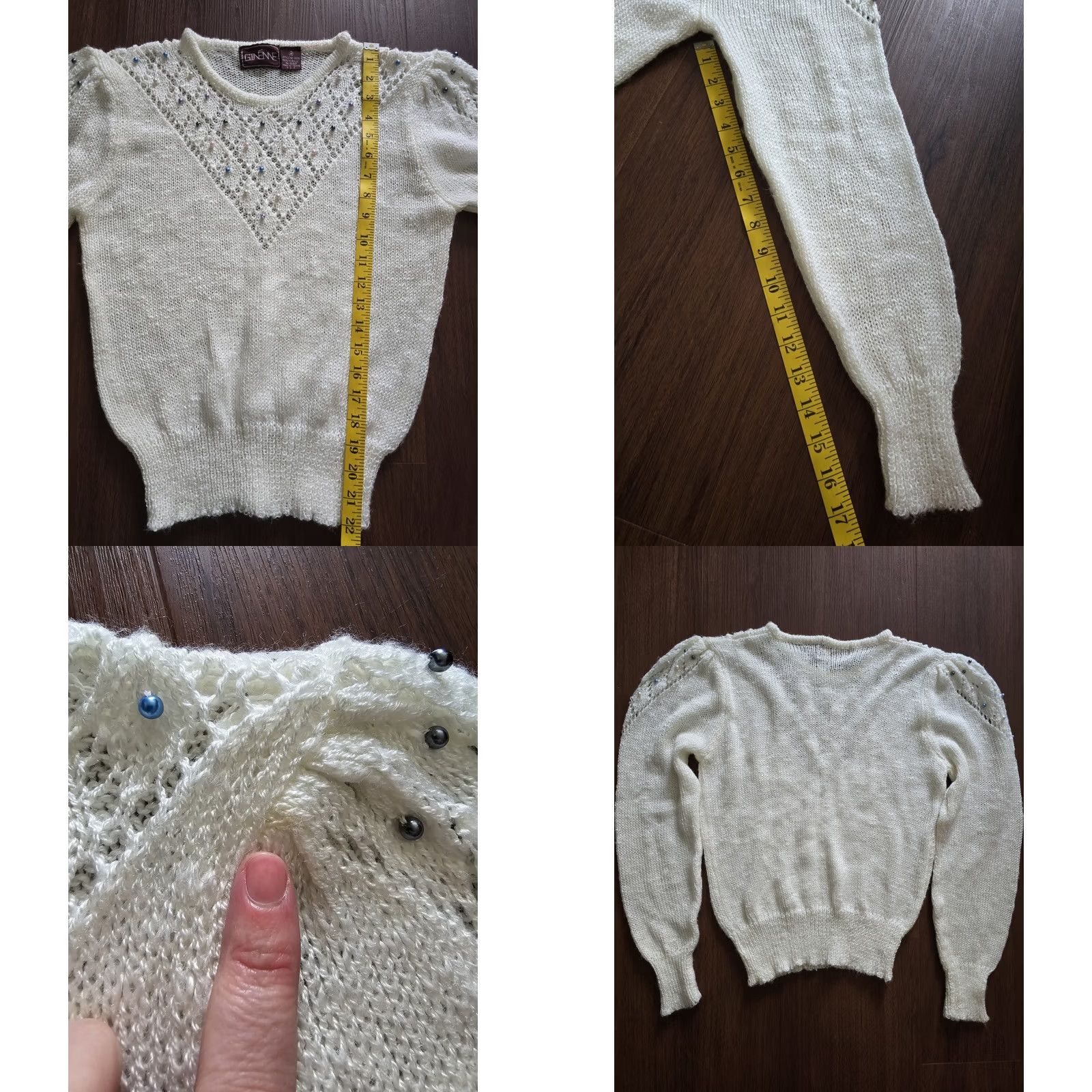 Vintage VINTAGE Ginenne Sweater Shirt Womens Medium Beige 1980s Beaded Cottagecore Grandmacore Decade 80s Size M / US 6-8 / IT 42-44 - 8 Thumbnail