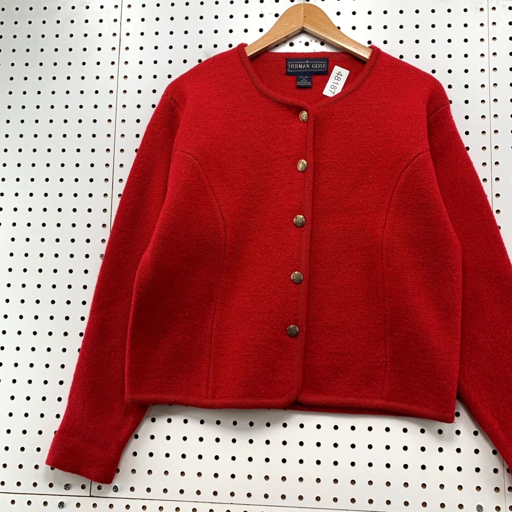 Vintage Herman Geist Wool Cardigan Jacket Womens Medium Red Gold Button Size M / US 6-8 / IT 42-44 - 4 Thumbnail
