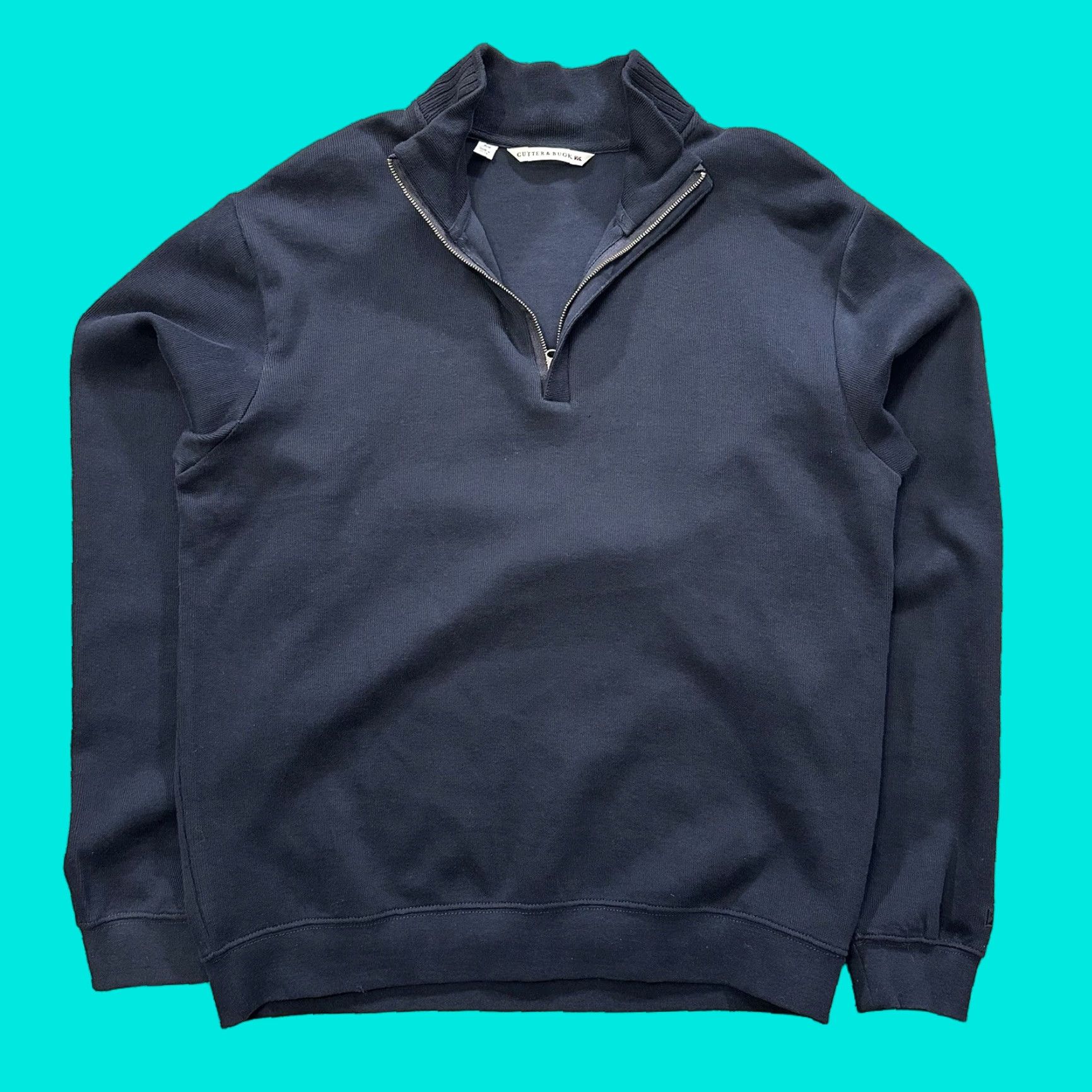 Cutter & Buck Cutter & Buck Quarter Zip Sweater Mens M Navy Blue Pullover Long Sleeve Mock Neck Knit Cotton Sweater Pullover Regular Mens Size US M / EU 48-50 / 2 - 1 Thumbnail