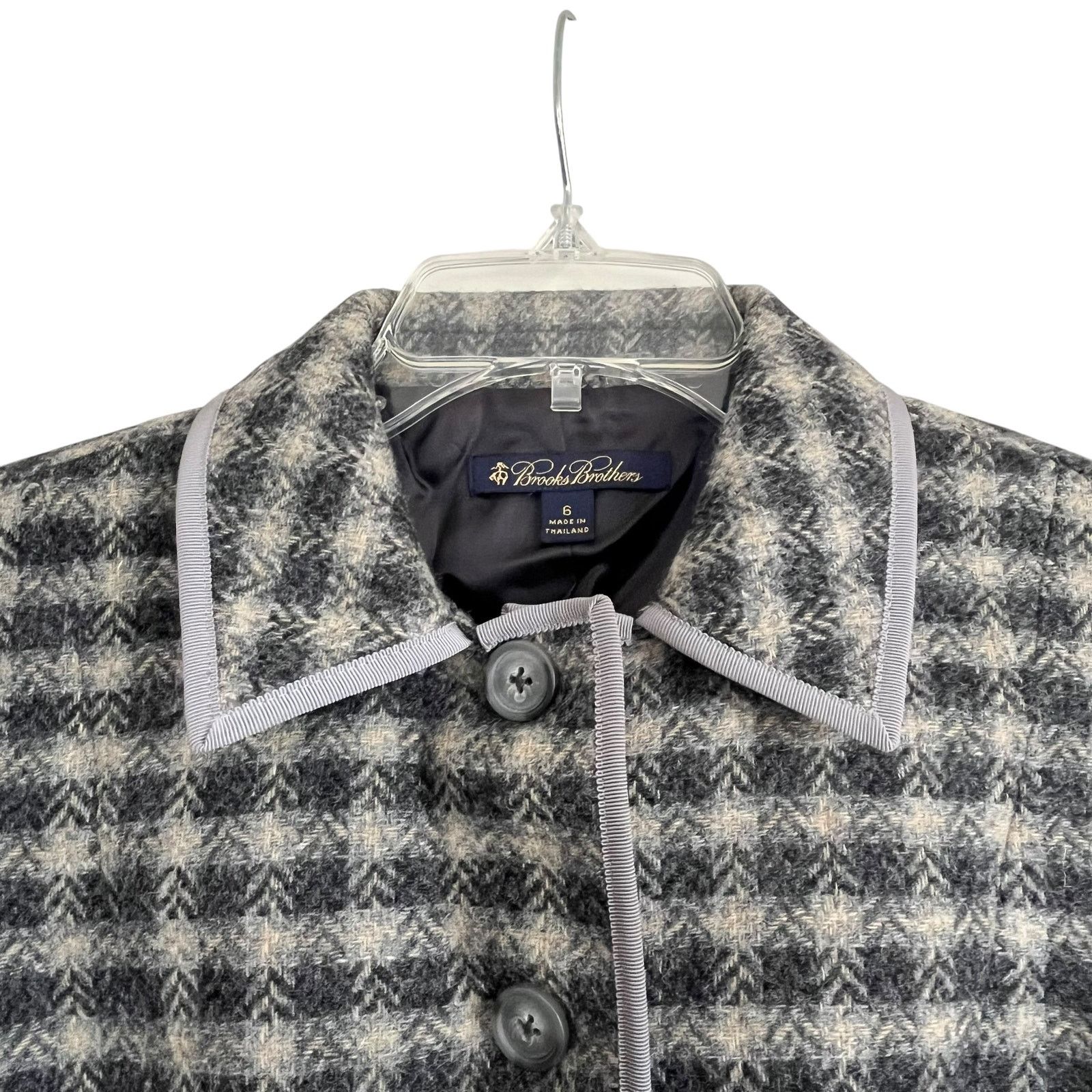 Brooks Brothers Brooks Brothers Gray Plaid Women’s Wool Collared Jacket Size M / US 6-8 / IT 42-44 - 3 Thumbnail