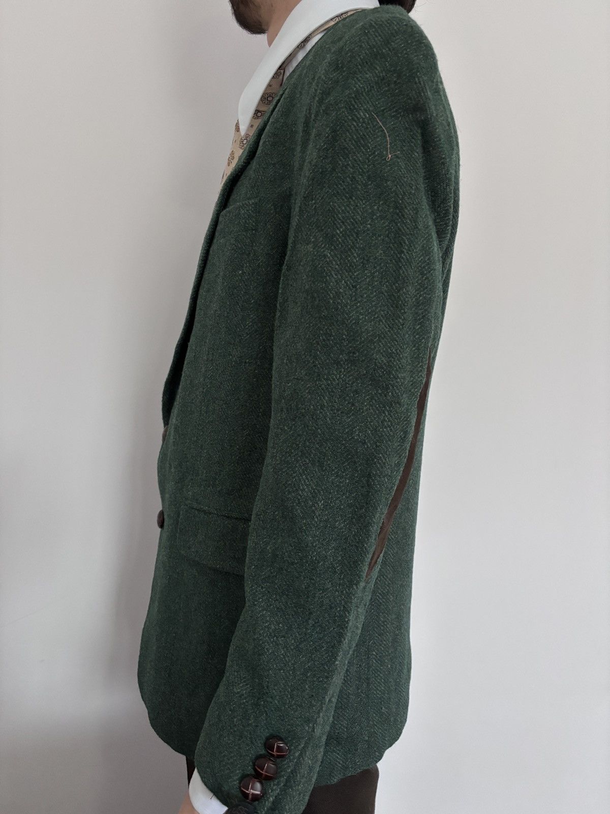 Other Vintage blazer wool herringbone leather buttons men L 52 EU Size US L / EU 52-54 / 3 - 2 Thumbnail