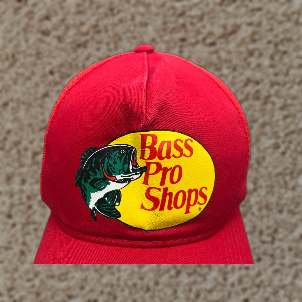 Bass Pro Shops Bass Pro Shops Hat Cap Snap Back Adult Red Cotton Twill Truckerit Trucker Fish Logo Casual Hats Mens One Size Size ONE SIZE - 1 Thumbnail