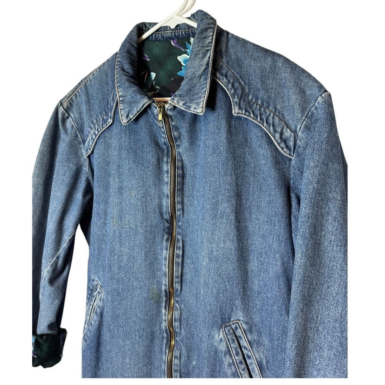 Vintage Vtg Denim Blue Jacket Blue Purple floral lining zip closing Size M / US 6-8 / IT 42-44 - 7 Thumbnail