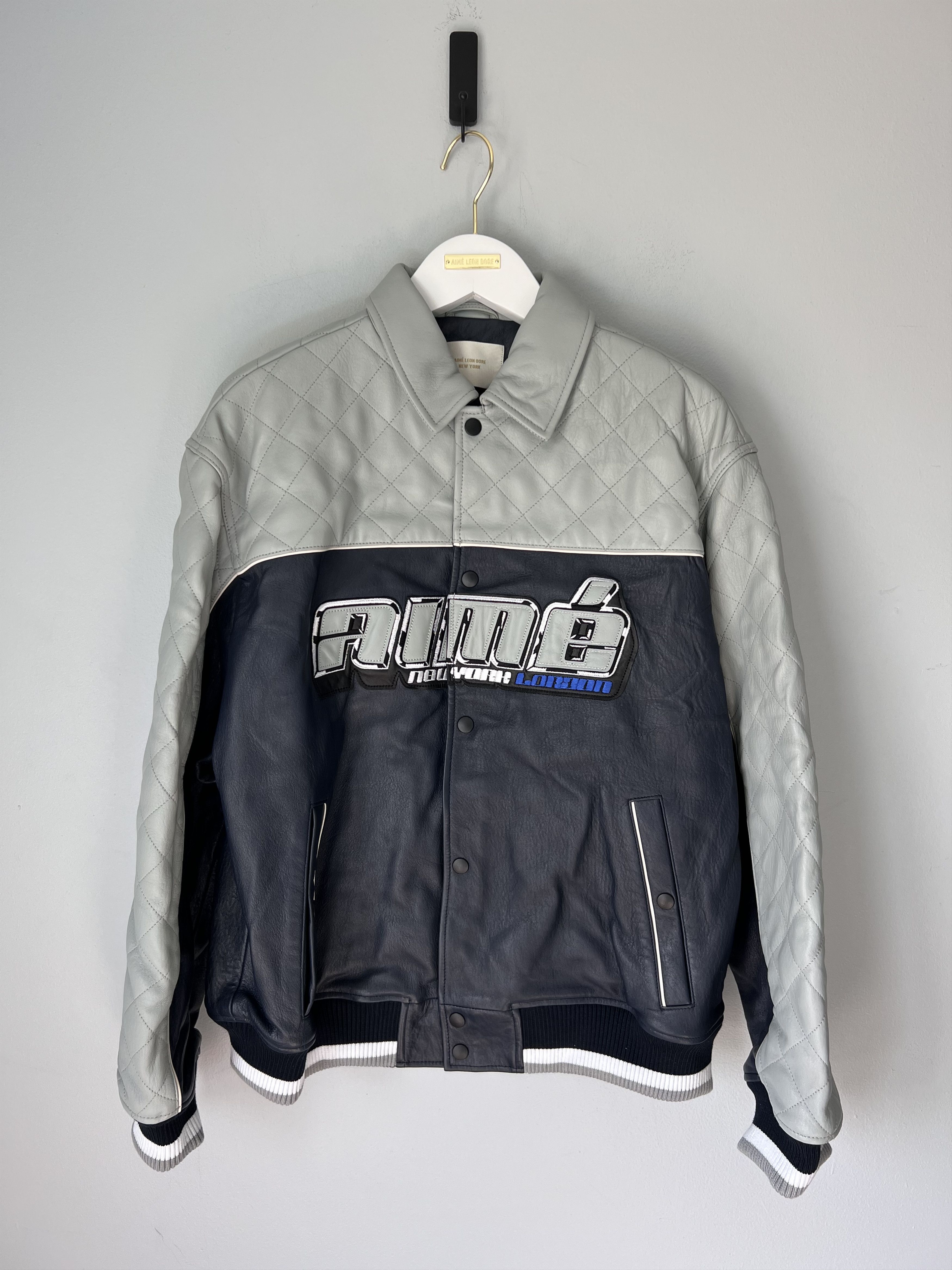 Aime Leon Dore Aime Leon Dore Concorde Leather Jacket in Navy Gray Size US XL / EU 56 / 4 - 5 Thumbnail