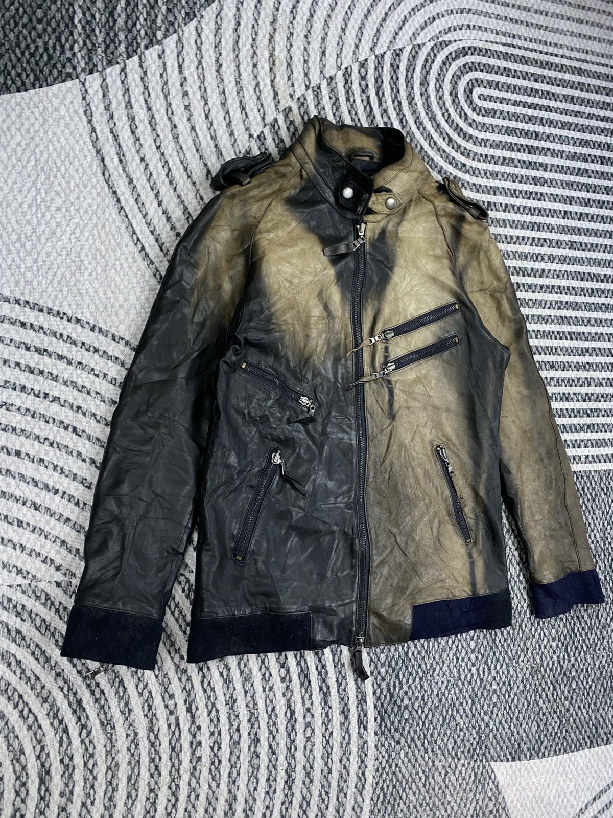 If Six Was Nine Bounce Over Multipocket Punk Acid Wash Leather Jacket Size US S / EU 44-46 / 1 - 3 Thumbnail