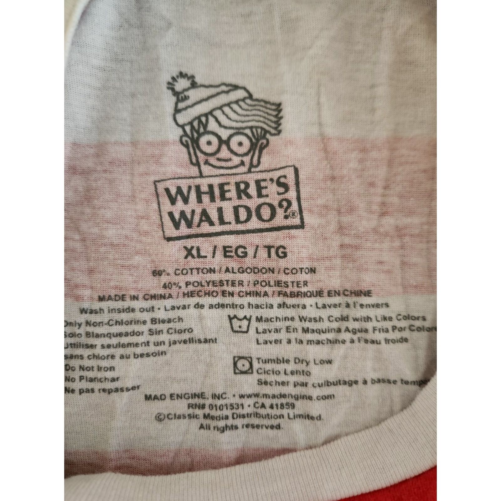 Aldo Where's Waldo Cosplay Costume Striped Tee T-Shirt Red White Size Adult XL Size US XL / EU 56 / 4 - 3 Thumbnail