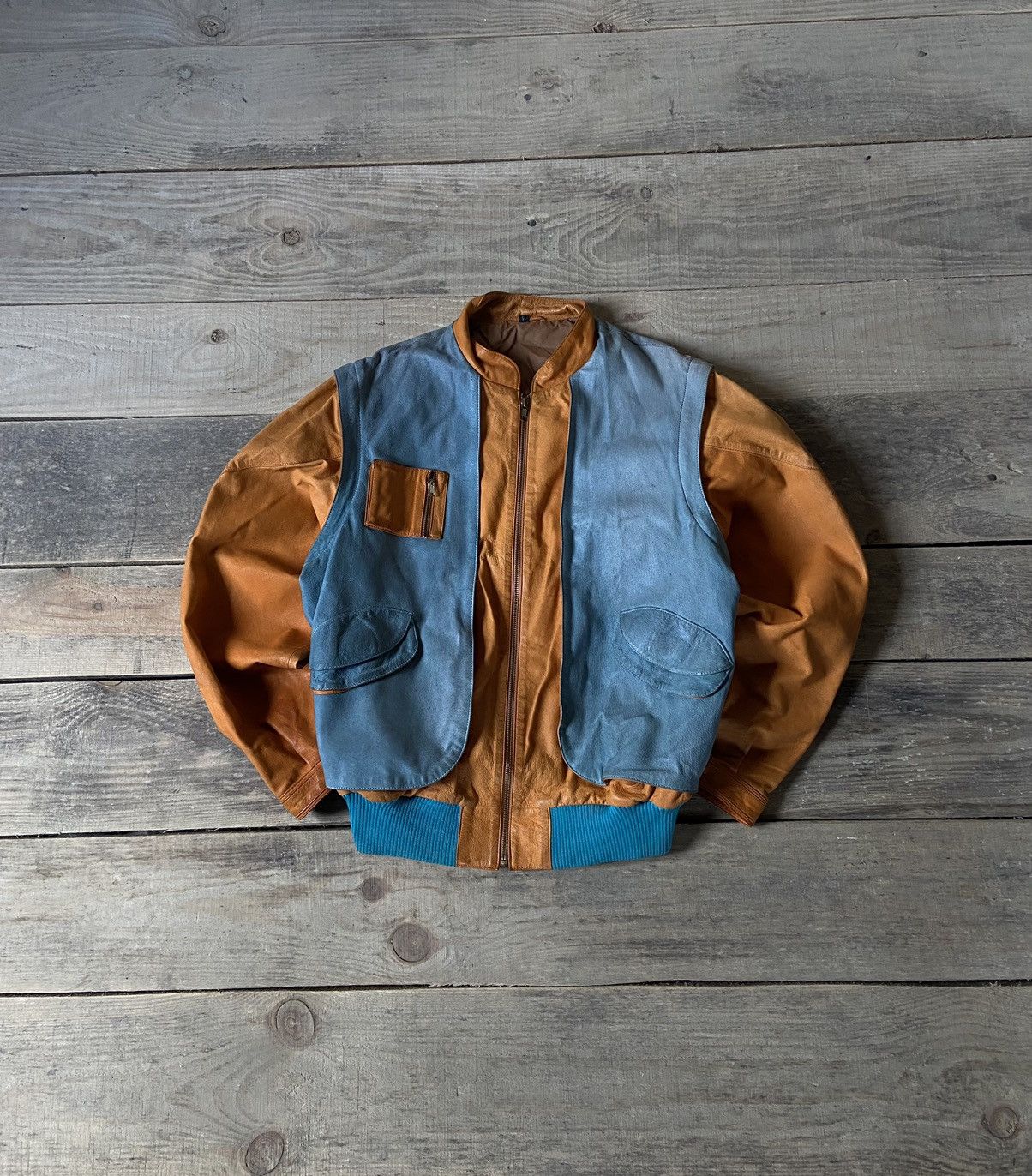 image of Archival Clothing x Fortino Made In Italy Vintage Archive Leather Bomber Jacket Mens 1 On 2 in Brow
