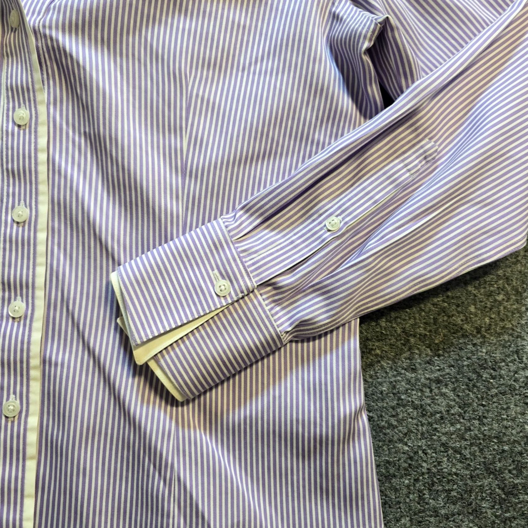 Brooks Brothers Brooks Brothers Top Womens Size 10P Petite Purple White Striped Button Career Shirt Size L / US 10 / IT 46 - 4 Thumbnail