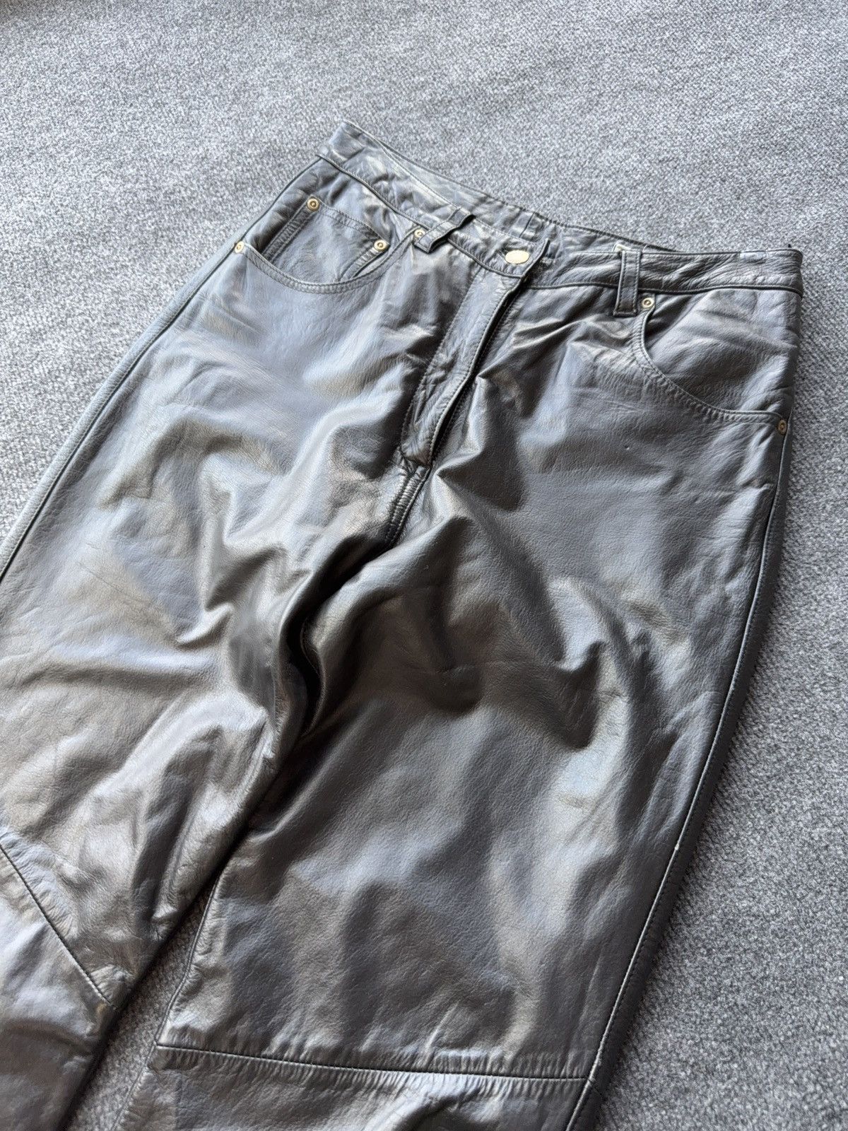 Genuine Leather Leather Biker MOTO Rock Punk Opium Chrome Style Pants Black Size US 29 - 6 Thumbnail