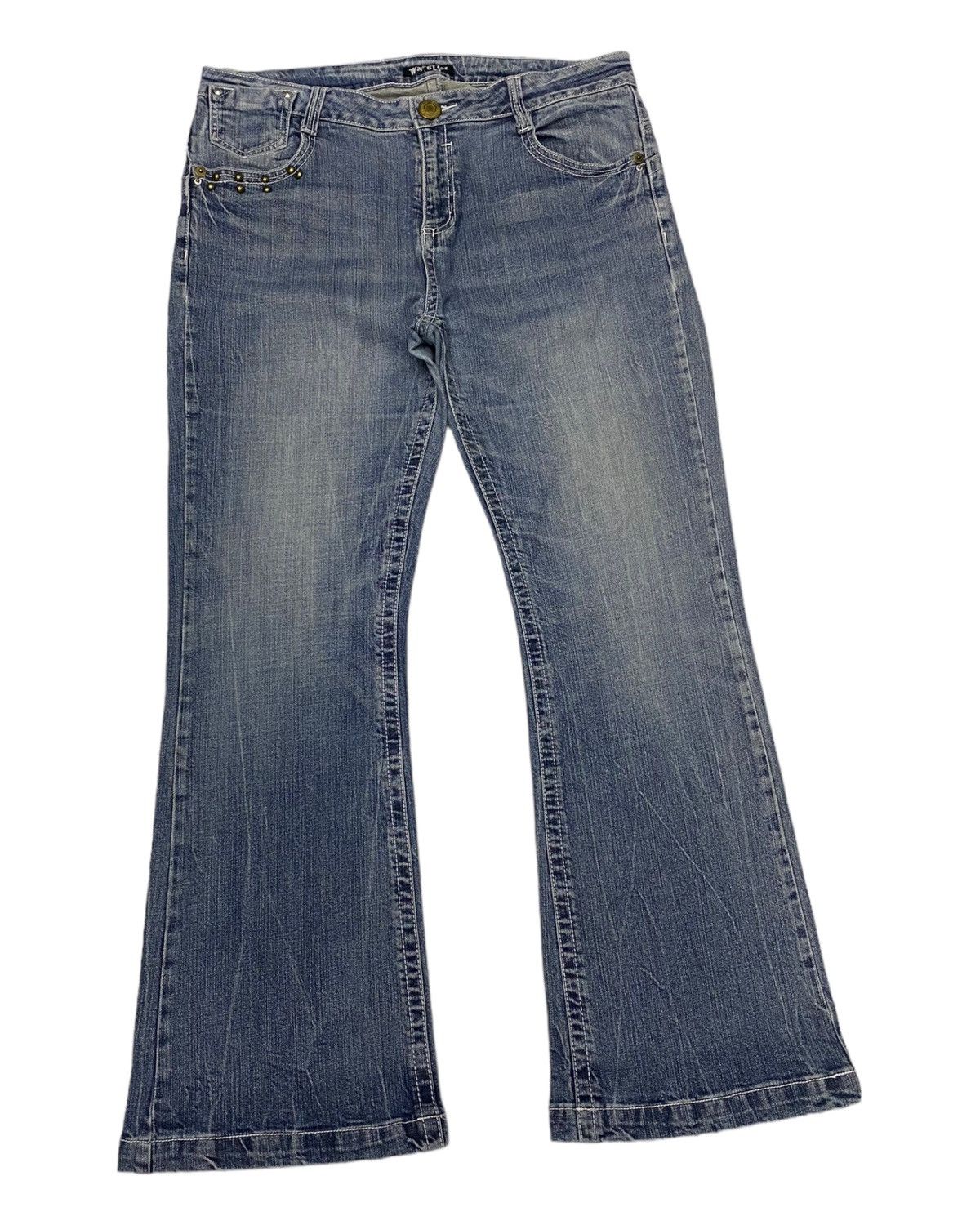 Japanese Brand × Tornado Mart 🔥FLARE JEANS METAL STUDDED WAVE LIST DISTRESSED DENIM JEANS Size US 36 / EU 52 - 3 Thumbnail
