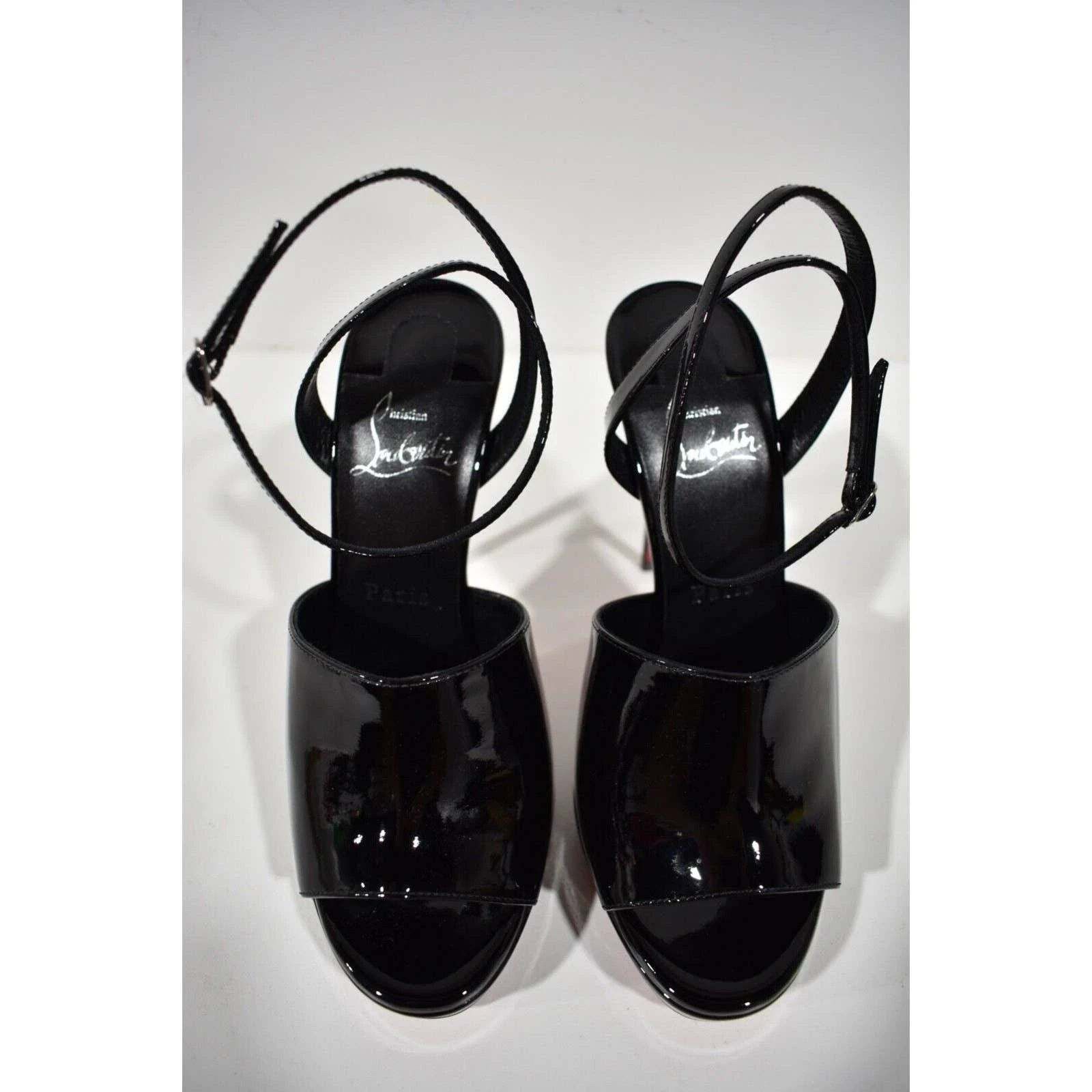 Christian Louboutin Miradona 120 Black Patent Ankle Strap Sandal Heel Pump 37 Size US 7 / IT 37 - 6 Thumbnail