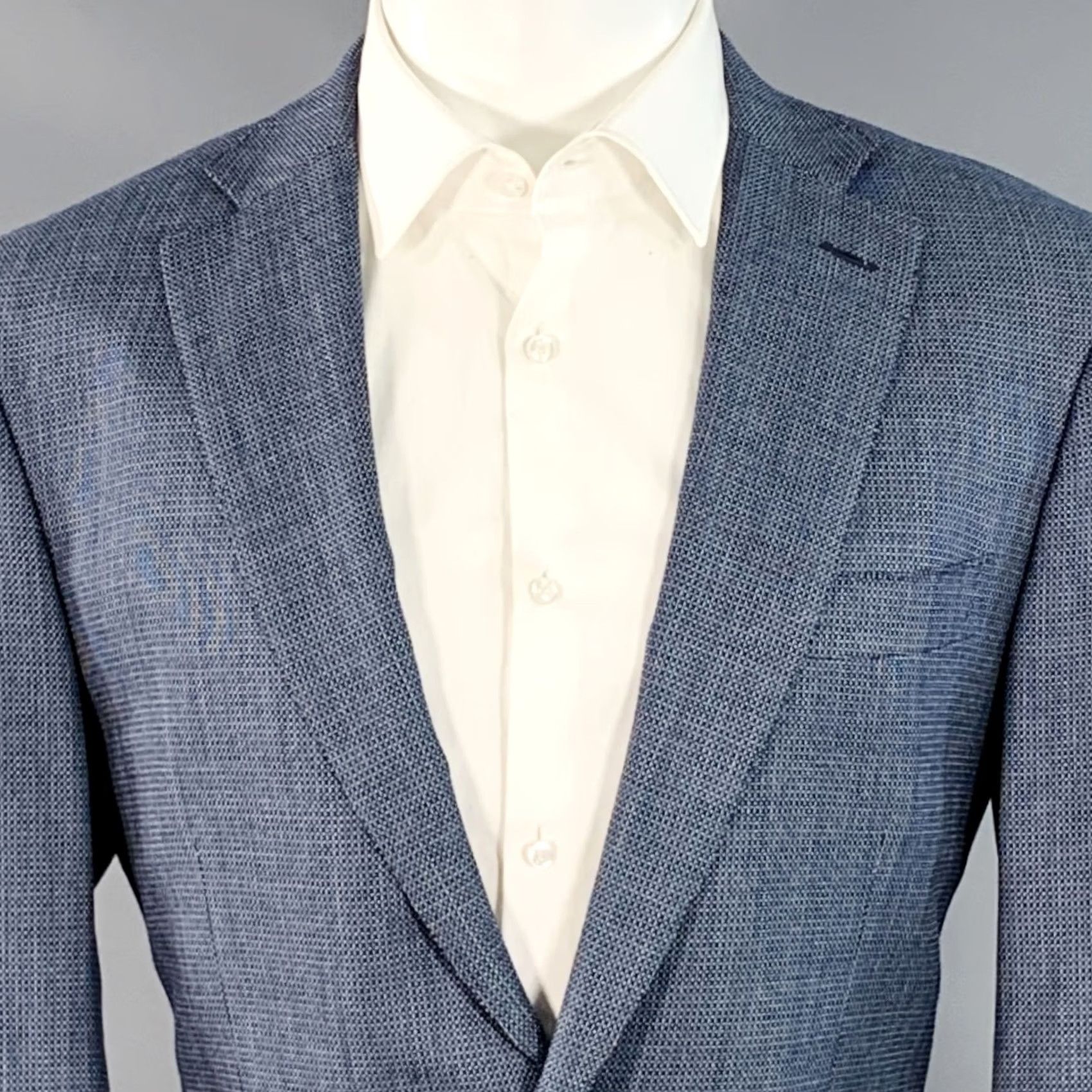 Isaia ISAIA Size 40 Regular Navy White Woven Wool Notch Lapel Sport Coat Size US XXS / EU 40 - 2 Thumbnail