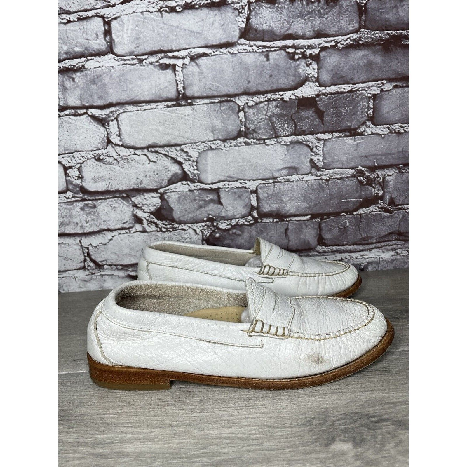 G.H. Bass & Co. G.H. Bass Weejuns White Leather Moc Toe Penny Loafers Shoes Size US 8 / IT 38 - 3 Thumbnail
