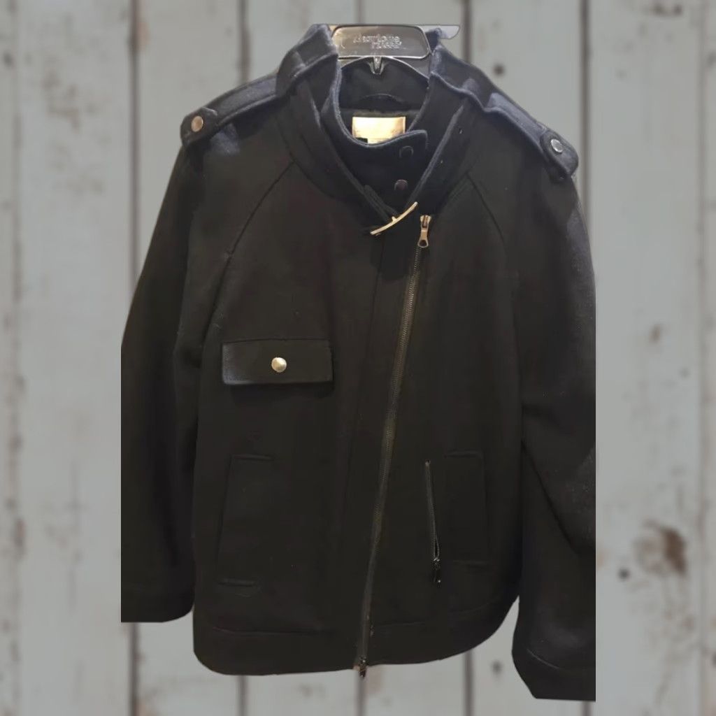 Soft Surroundings Wool Moto Jacket Full Zip Coat Women Black M