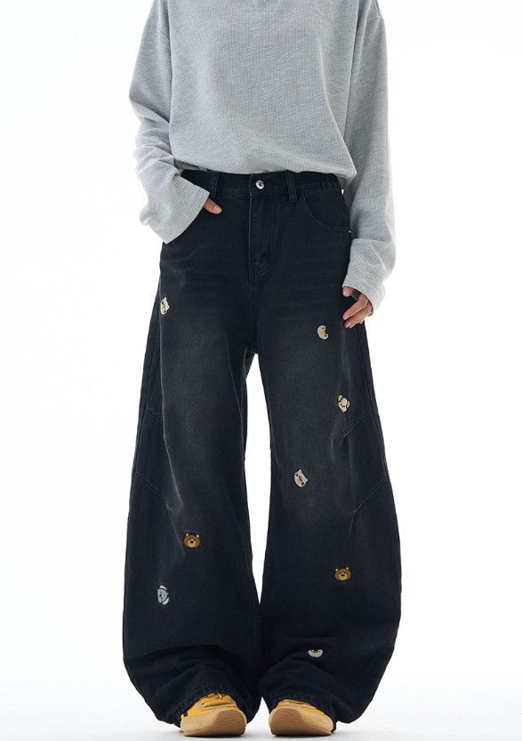 Japanese Brand Men's American cartoon bear embroidered jeans vintage wash Size US 32 / EU 48 - 2 Thumbnail