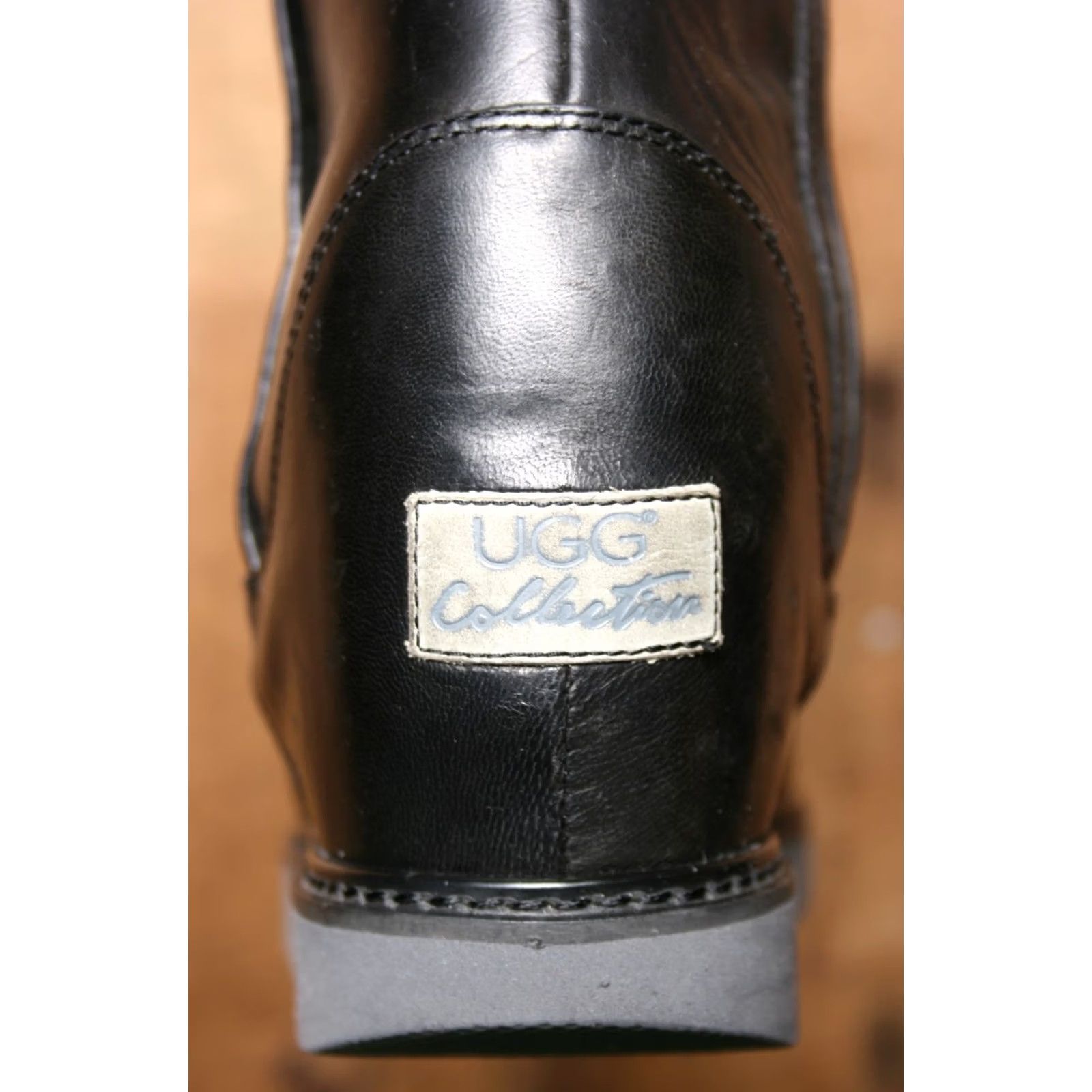Ugg UGG Black Leather & Herringbone Wool Fur Lined Boots High Heel Wedge Sz. 8 Womens Mid-Calf Zip Leather Wool Shearling Style Size US 7 / IT 37 - 7 Thumbnail