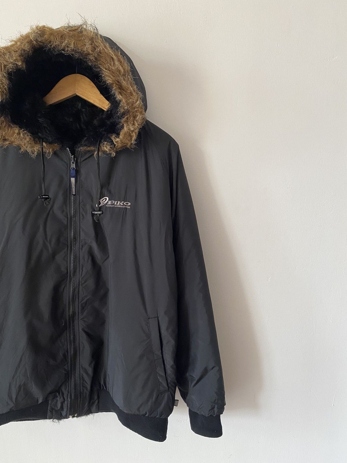 Japanese Brand Vintage 90s Piko Hawaii Fur Zipper Hooded Reversible Jacket Size US L / EU 52-54 / 3 - 14 Thumbnail