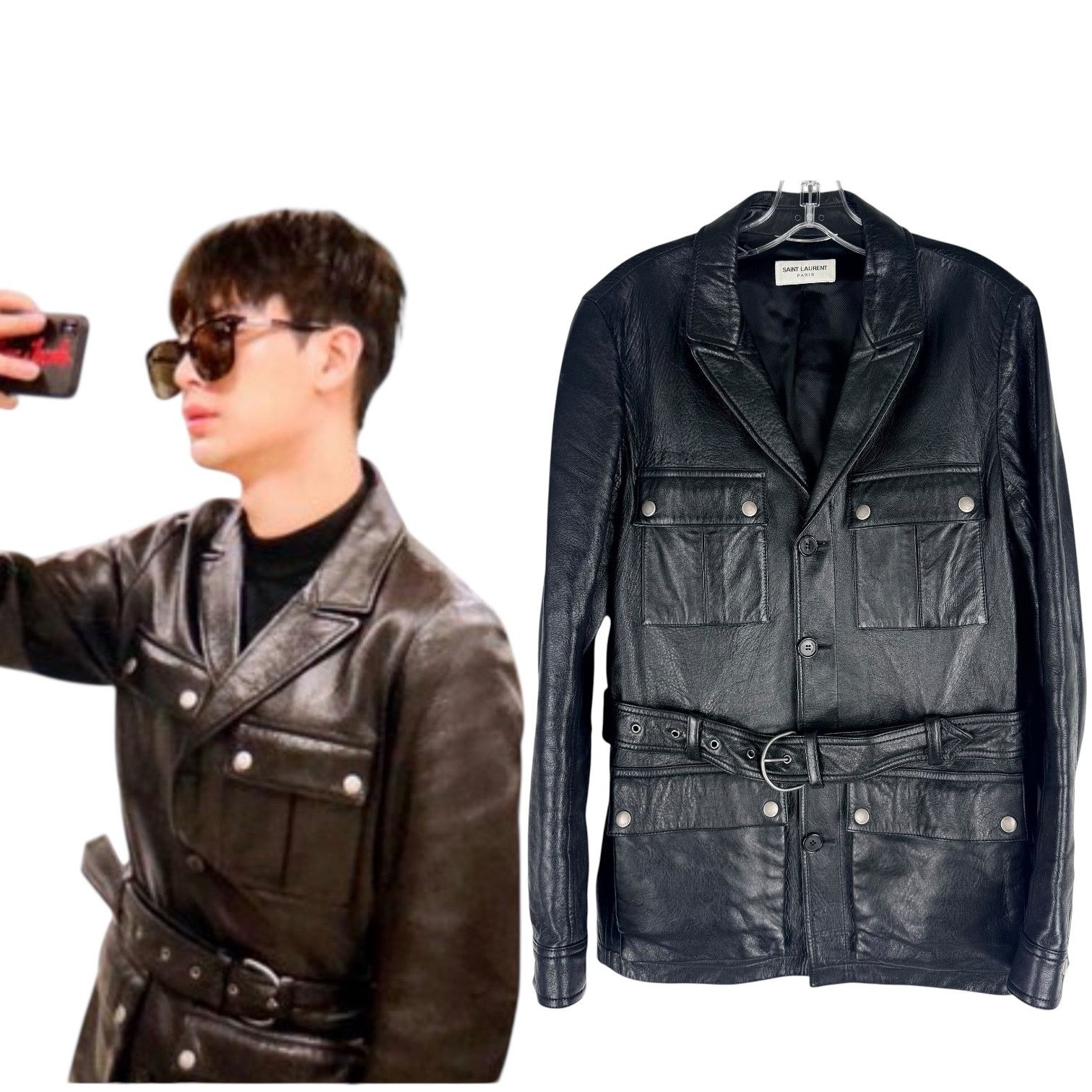 Saint Laurent Paris Saint Laurent Saharienne Lambskin Leather Belted Jacket Size US M / EU 48-50 / 2 - 1 Thumbnail