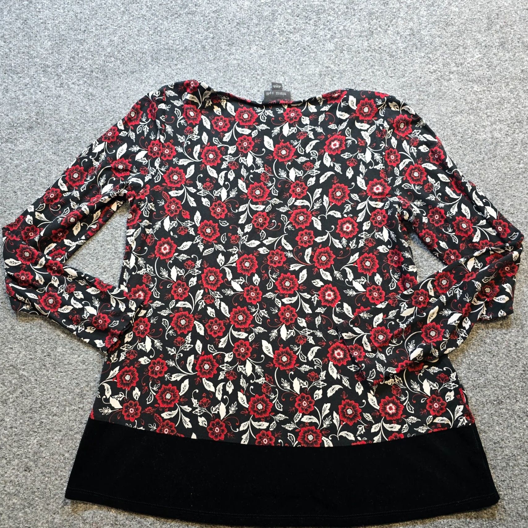 J. Jill J Jill Wearever Top Blouse Womens Small Red Floral Velour Trim Stretchy Causal Career Shirt Size S / US 4 / IT 40 - 7 Thumbnail
