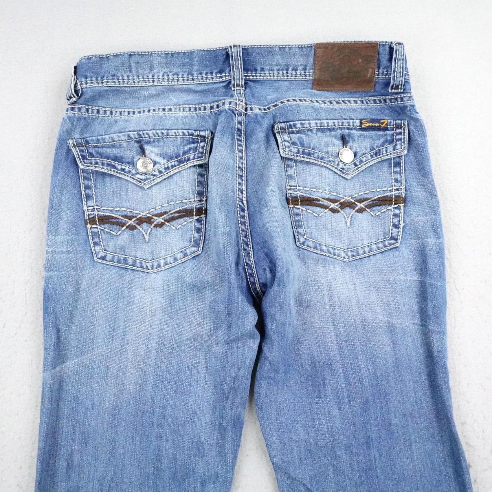 Vintage Seven 7 Jeans Mens 34x32 Blue Denim Light Bootcut Embroidered Flap Pockets Faded Vintage No Size US 34 / EU 50 - 5 Thumbnail