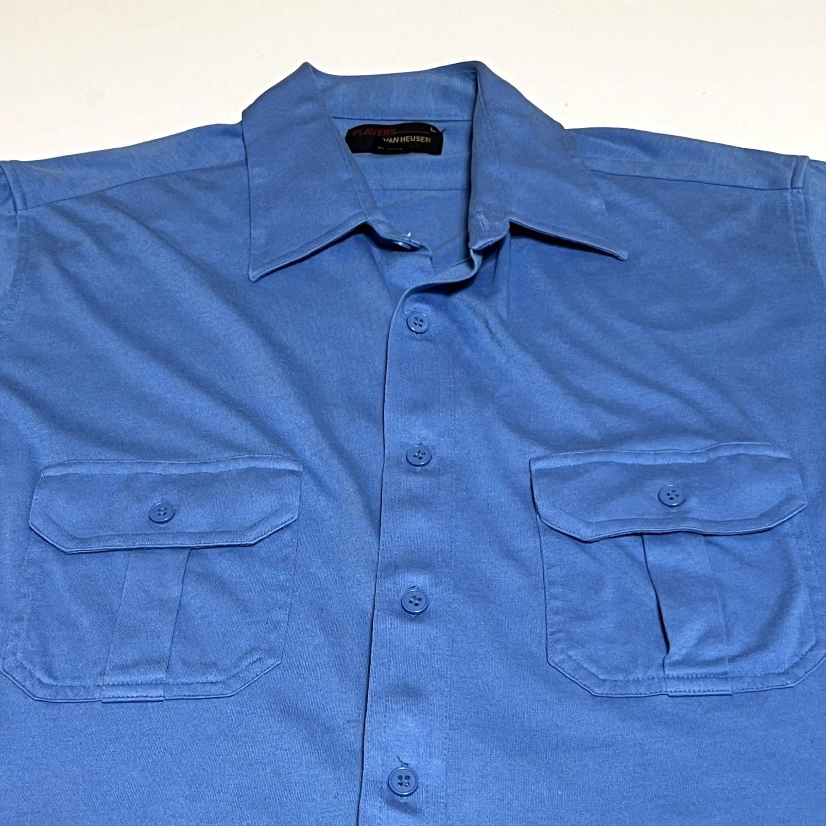 Van Heusen VINTAGE Players By Van Heusen Shirt Blue Men L Short Sleeve Button-Up Collared Cotton Blend Retro Vintage Reading: Button Front Size US L / EU 52-54 / 3 - 2 Thumbnail