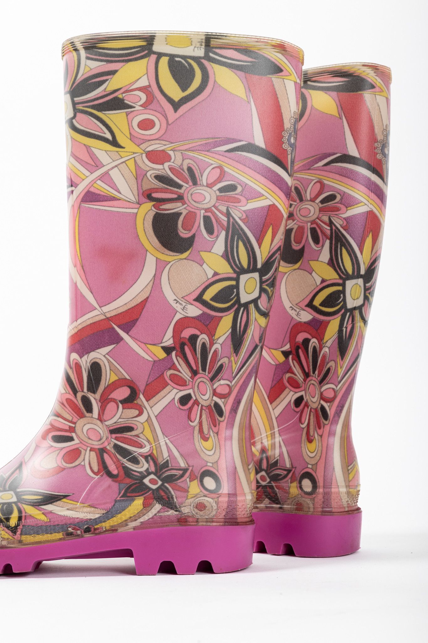 Emilio Pucci Emilio Pucci Pink Floral-Printed Rubber Rain Boots Size US 7.5 / IT 37.5 - 7 Thumbnail